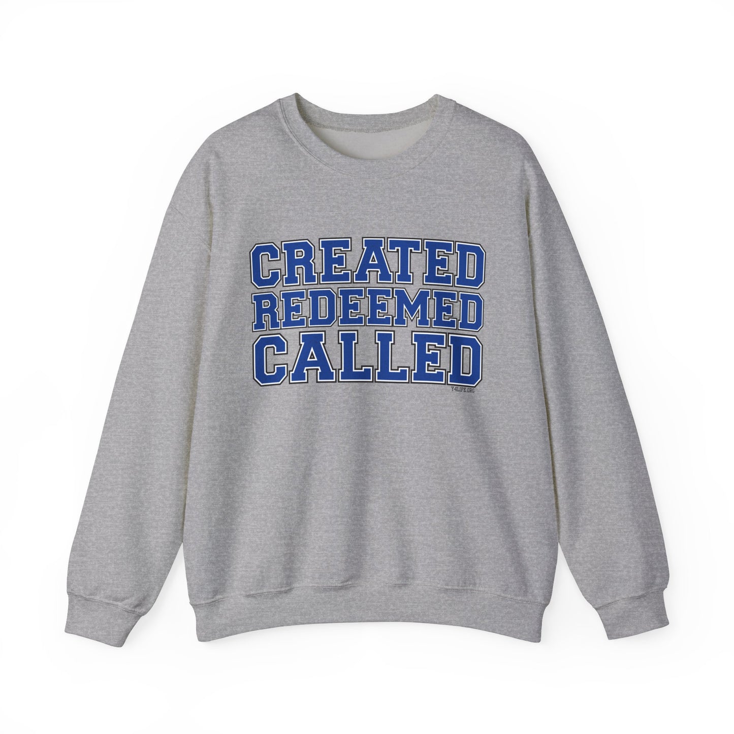Varsity Created, Redeemed, Called (Blue) Crewneck Sweatshirt