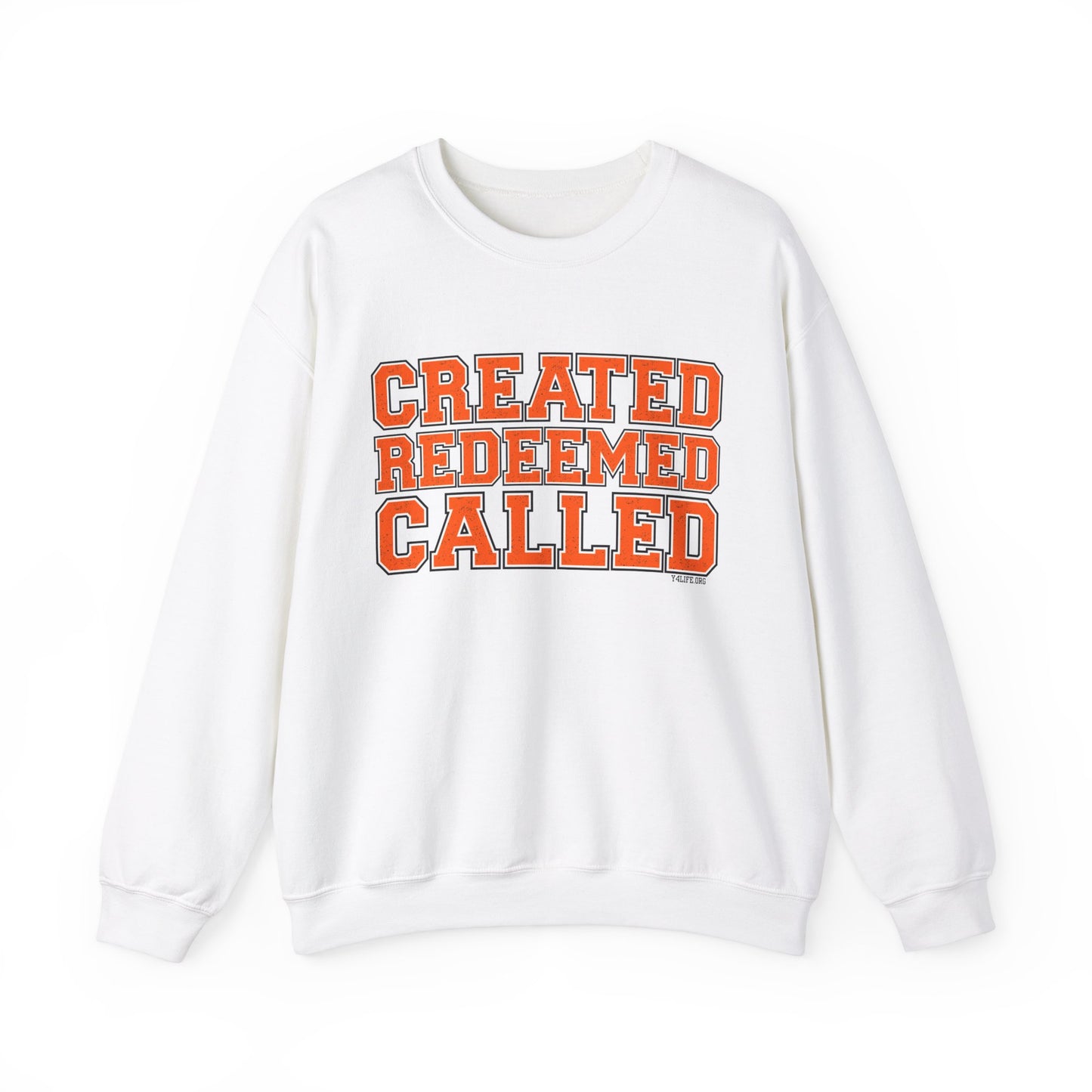 Varsity Created, Redeemed, Called (Orange) Crewneck Sweatshirt