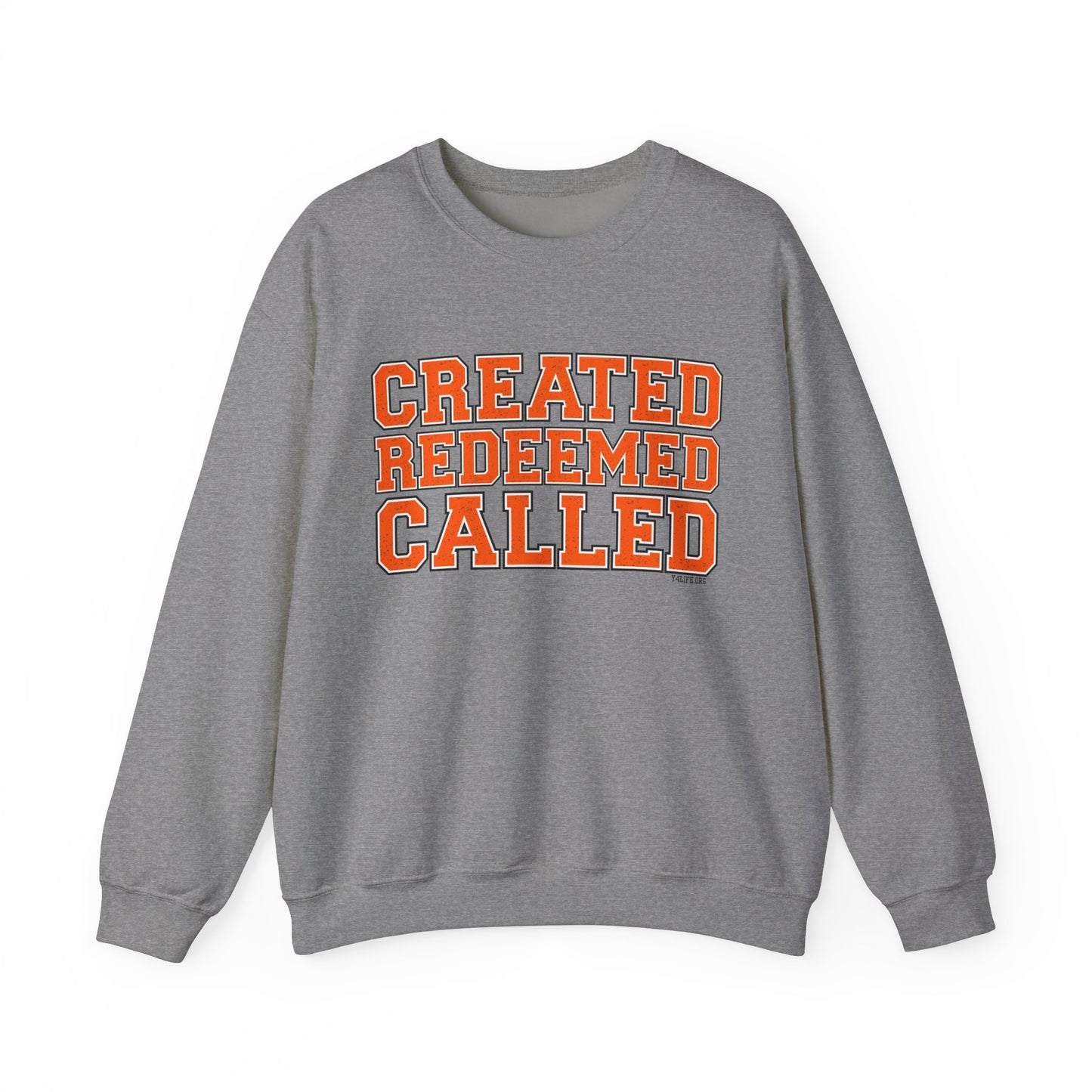 Varsity Created, Redeemed, Called (Orange) Crewneck Sweatshirt