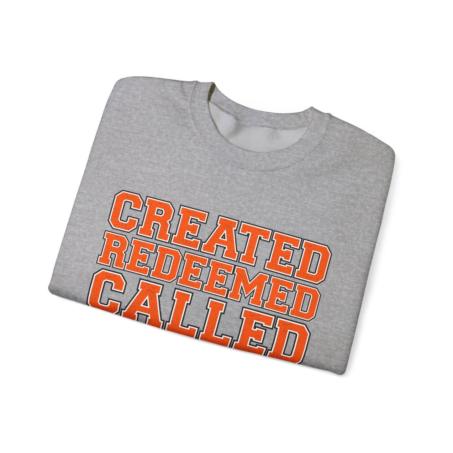 Varsity Created, Redeemed, Called (Orange) Crewneck Sweatshirt