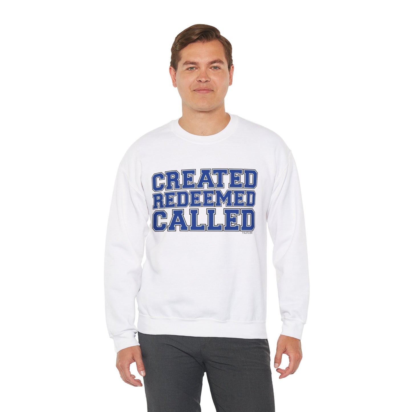 Varsity Created, Redeemed, Called (Blue) Crewneck Sweatshirt