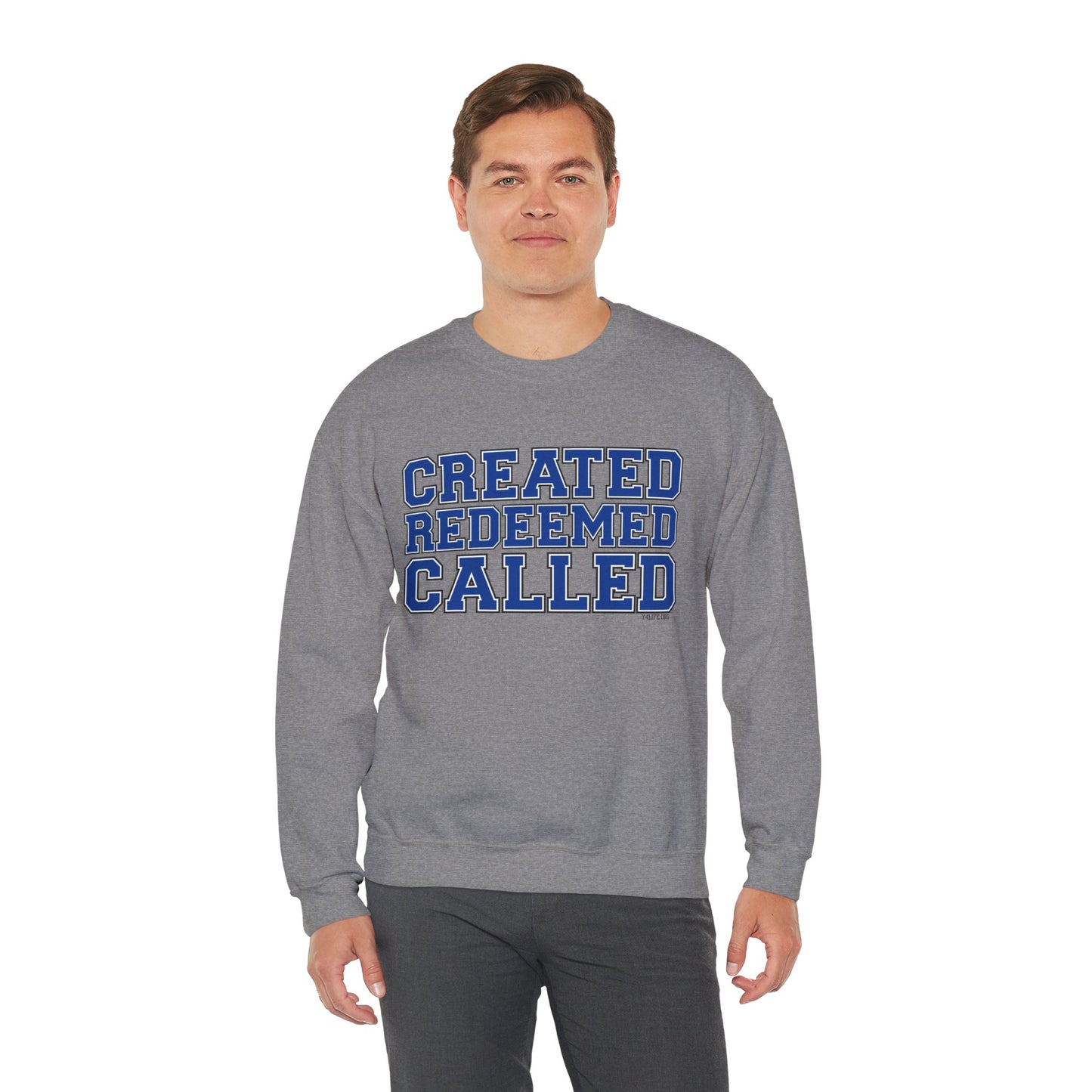 Varsity Created, Redeemed, Called (Blue) Crewneck Sweatshirt