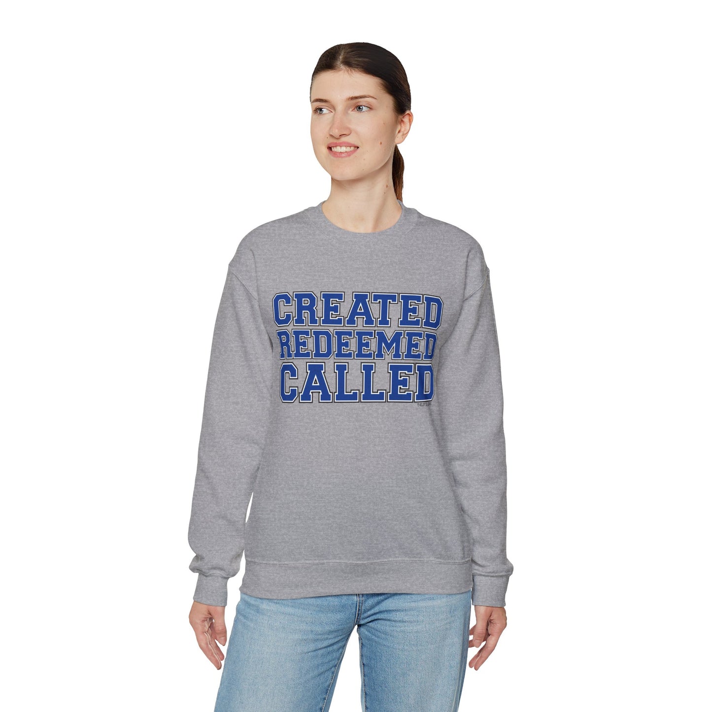 Varsity Created, Redeemed, Called (Blue) Crewneck Sweatshirt