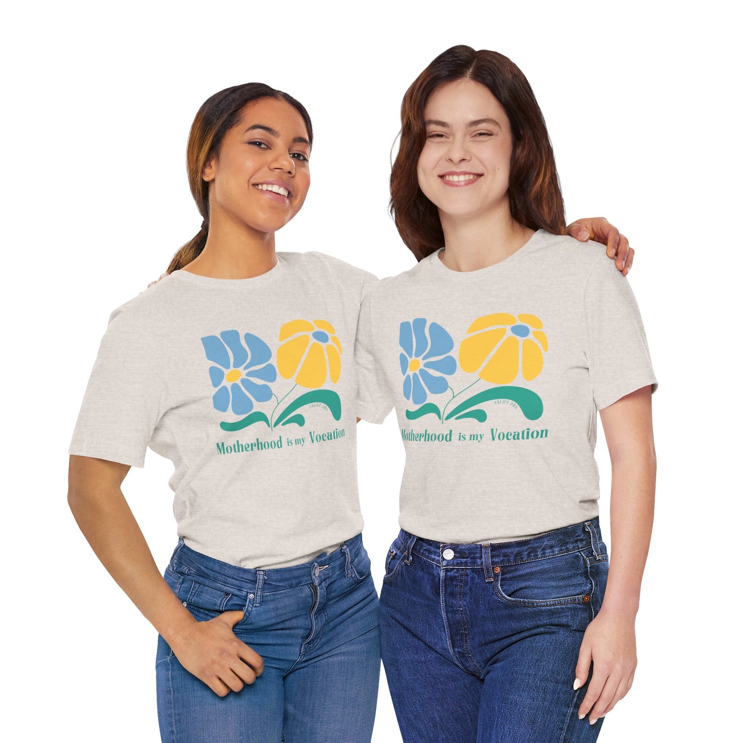 "Motherhood is my Vocation" (two flowers) Unisex Jersey Short Sleeve Tee