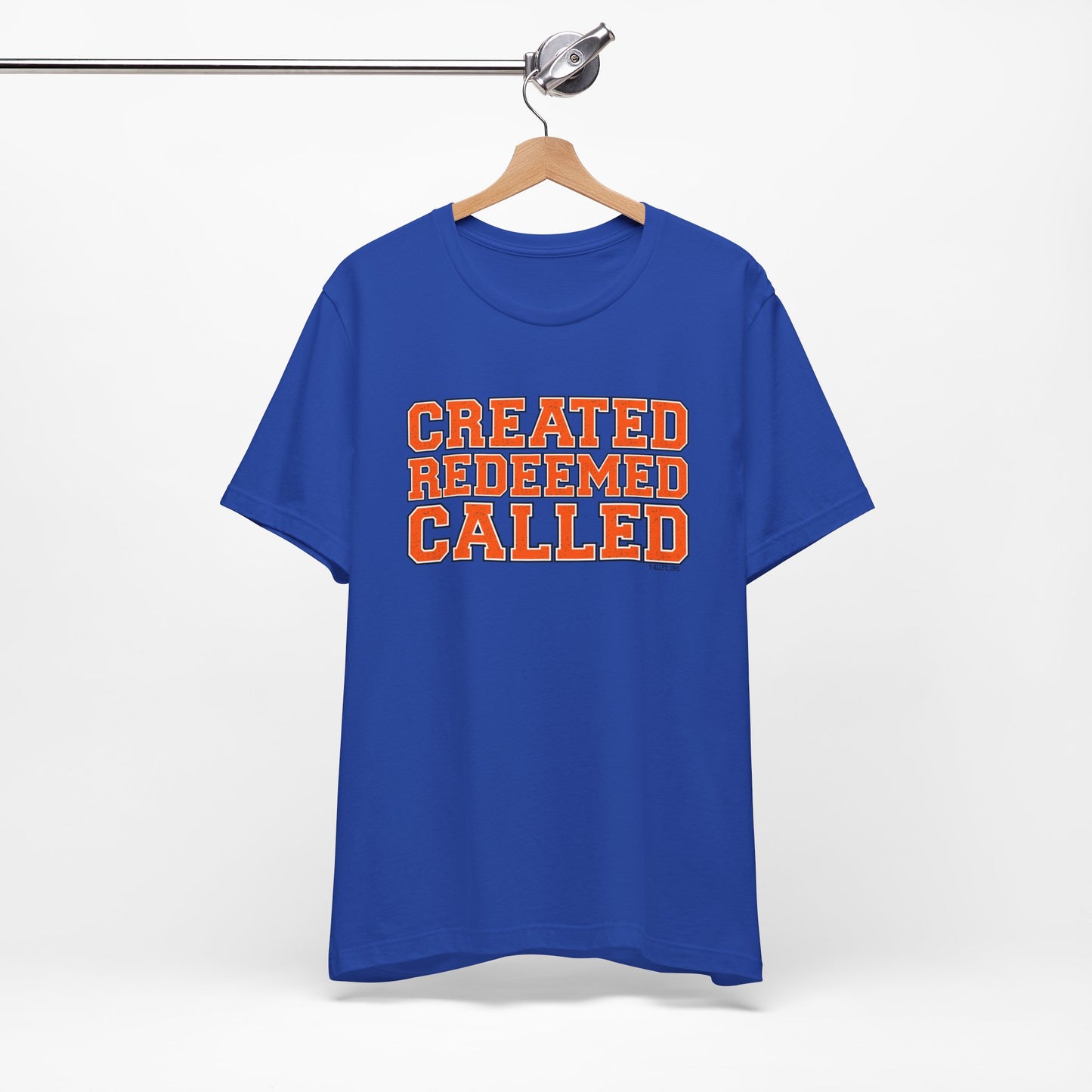 Varsity Created, Redeemed, Called (Orange) Short Sleeve T-Shirt