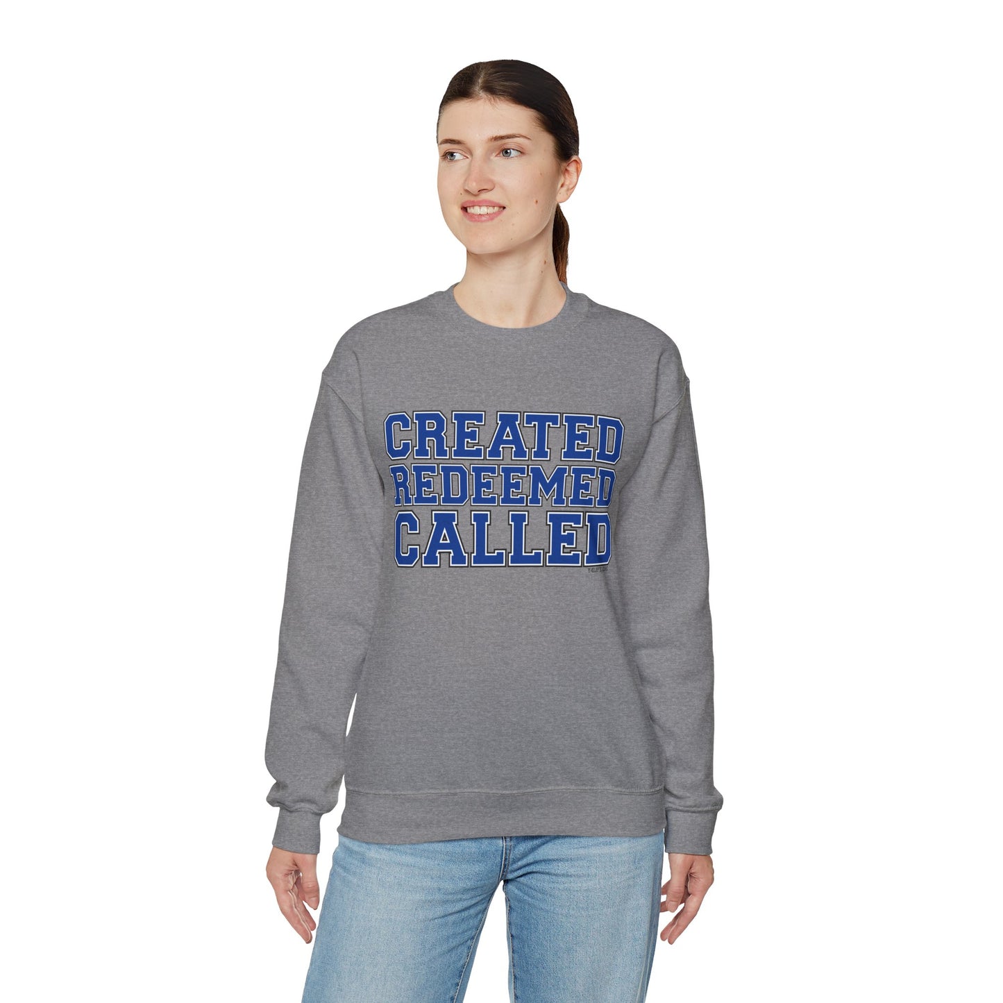 Varsity Created, Redeemed, Called (Blue) Crewneck Sweatshirt