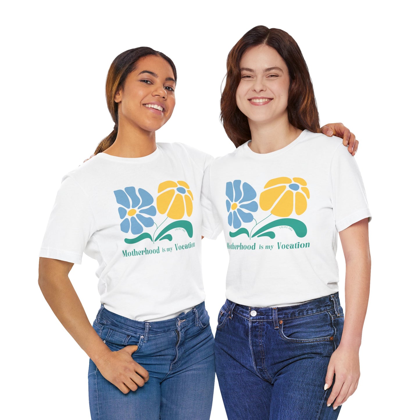 "Motherhood is my Vocation" (two flowers) Unisex Jersey Short Sleeve Tee