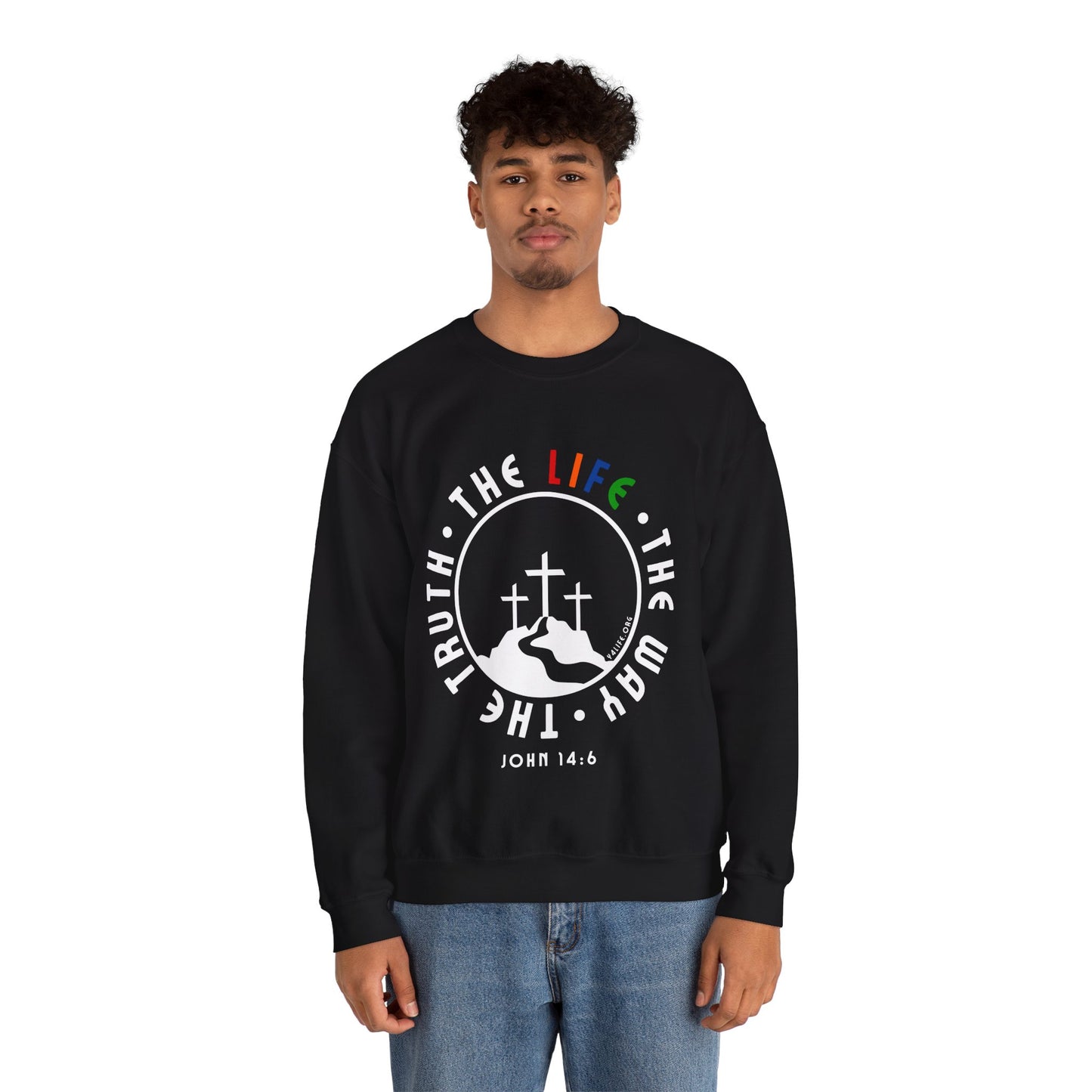 John 14:6 Multicolor Crewneck Sweatshirt