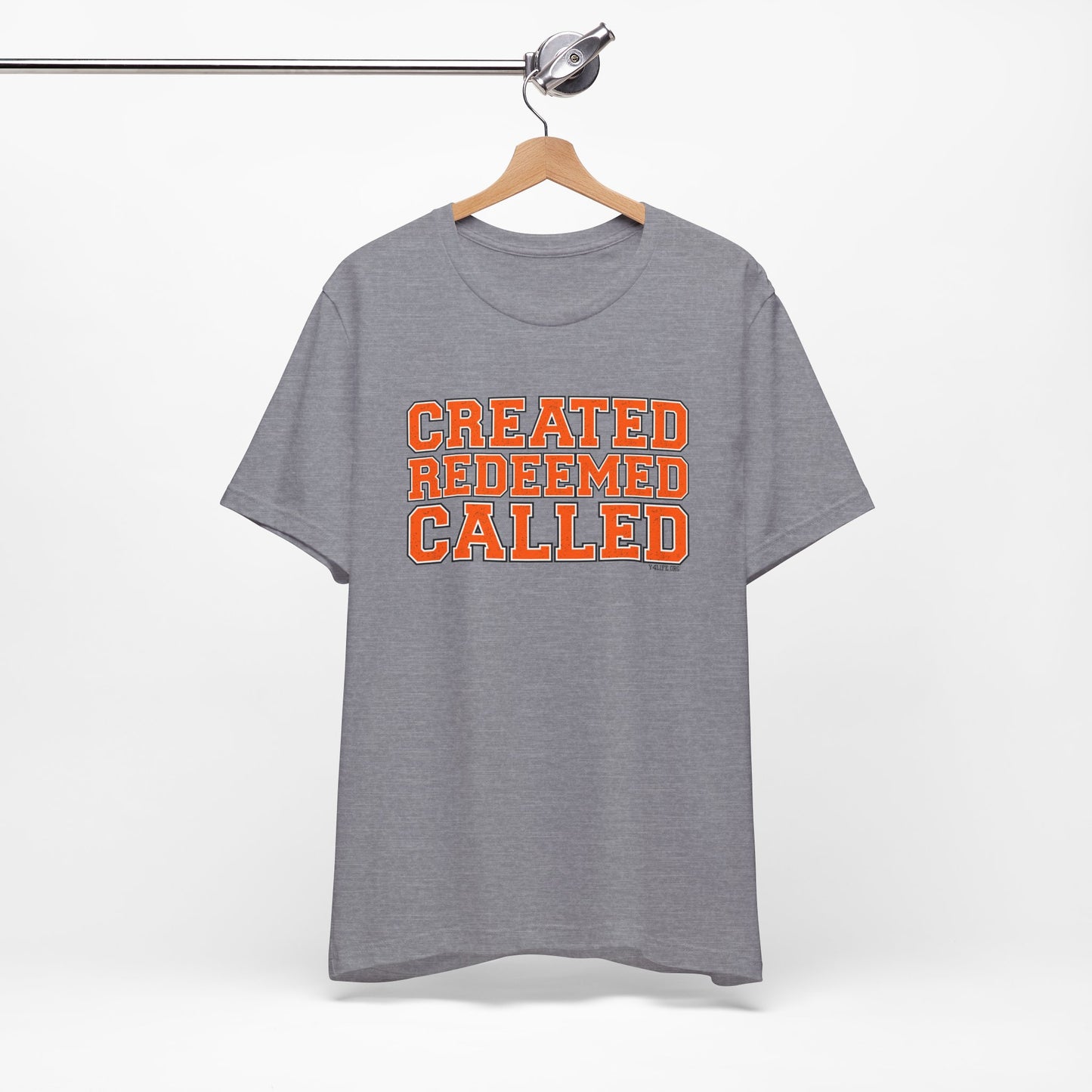 Varsity Created, Redeemed, Called (Orange) Short Sleeve T-Shirt