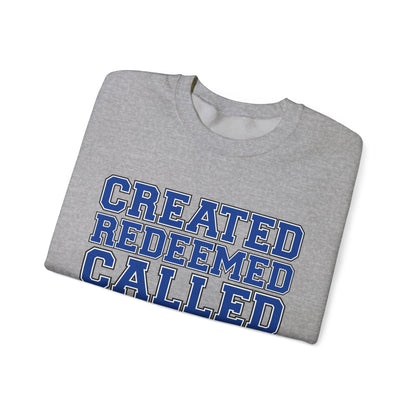 Varsity Created, Redeemed, Called (Blue) Crewneck Sweatshirt