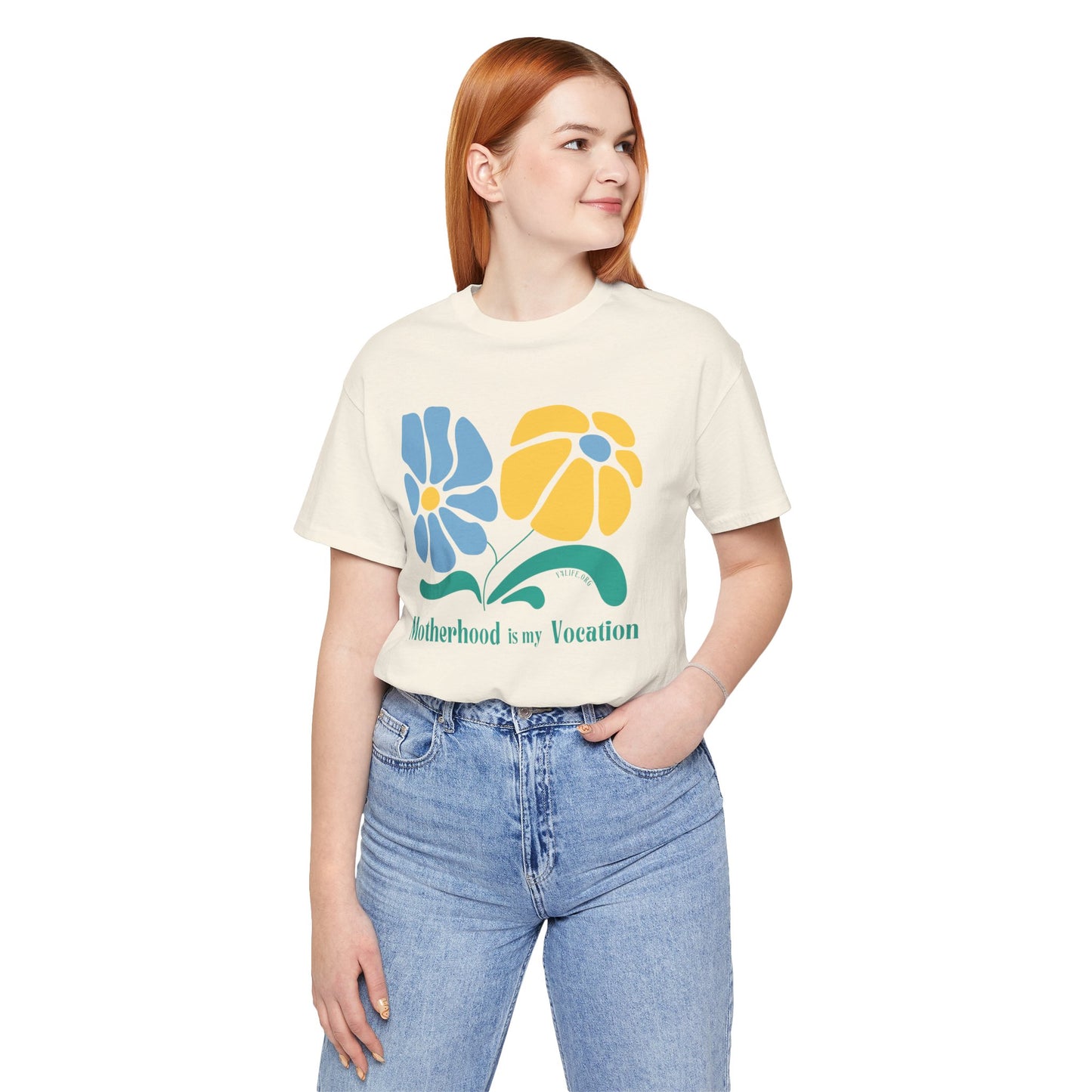 "Motherhood is my Vocation" (two flowers) Unisex Jersey Short Sleeve Tee