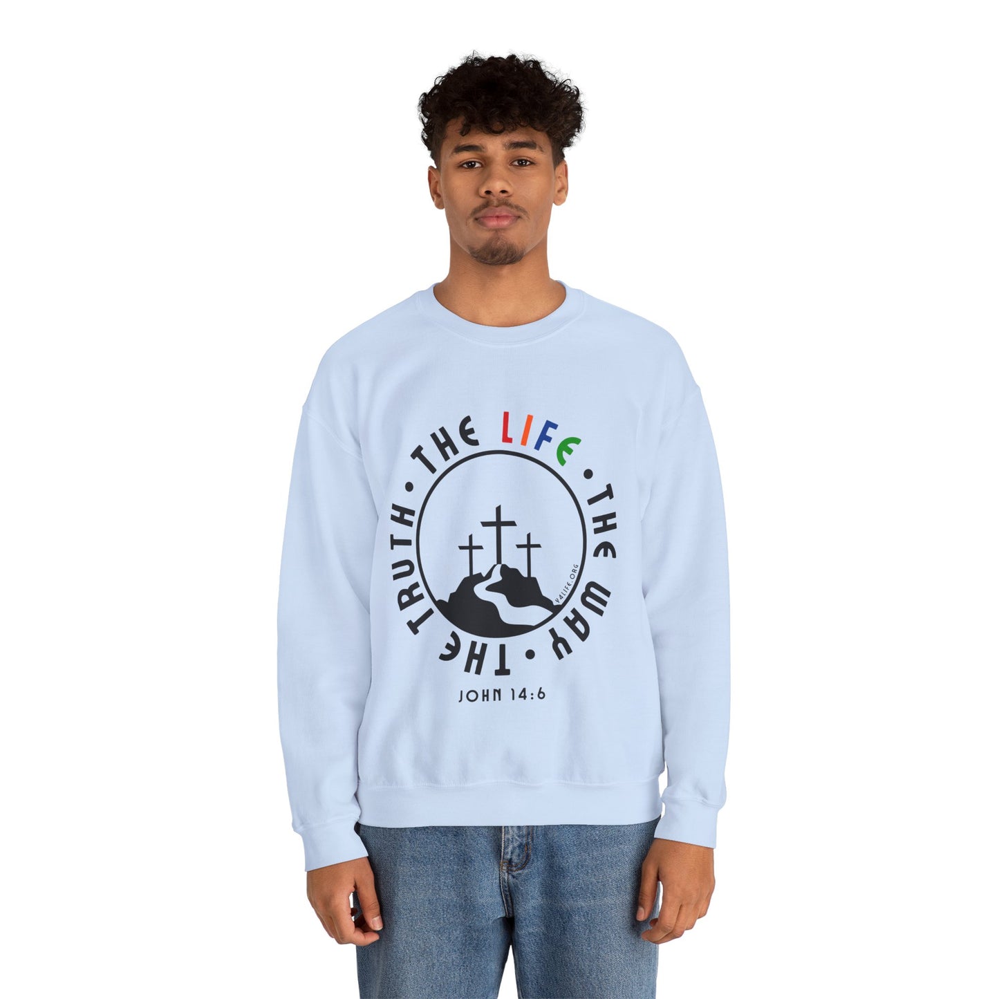 John 14:6 Multicolor Crewneck Sweatshirt