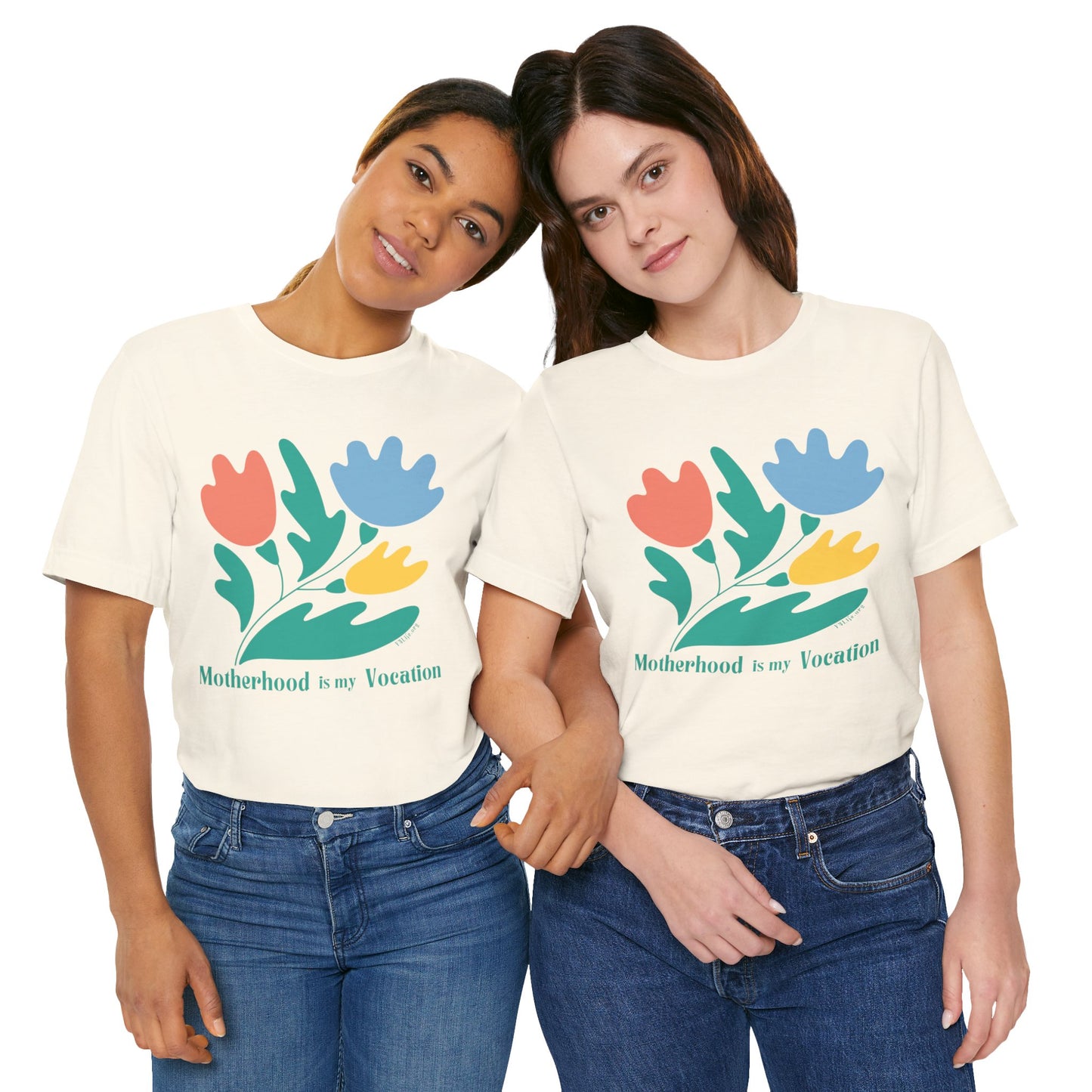 "Motherhood is my Vocation" (three flowers) Unisex Jersey Short Sleeve Tee
