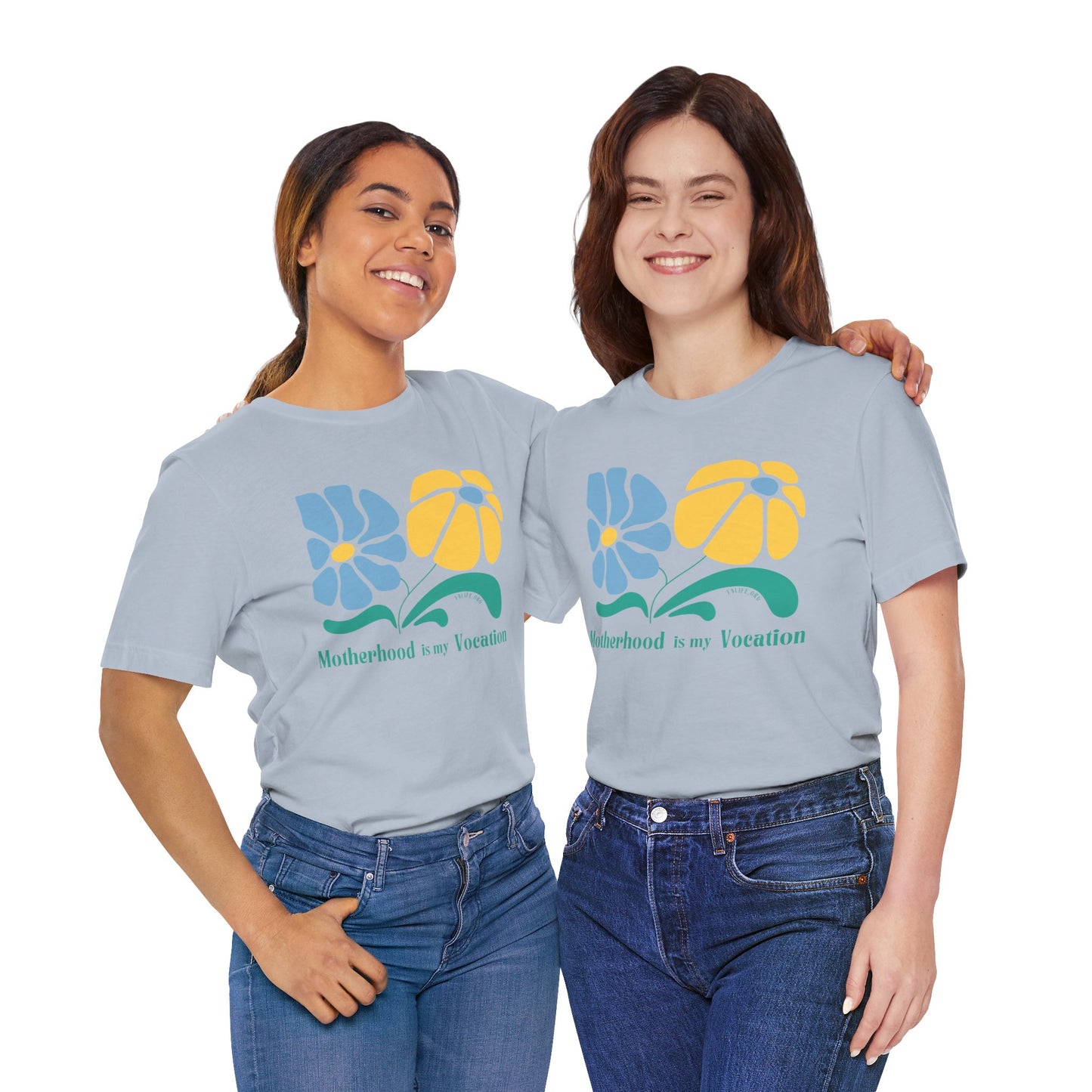 "Motherhood is my Vocation" (two flowers) Unisex Jersey Short Sleeve Tee