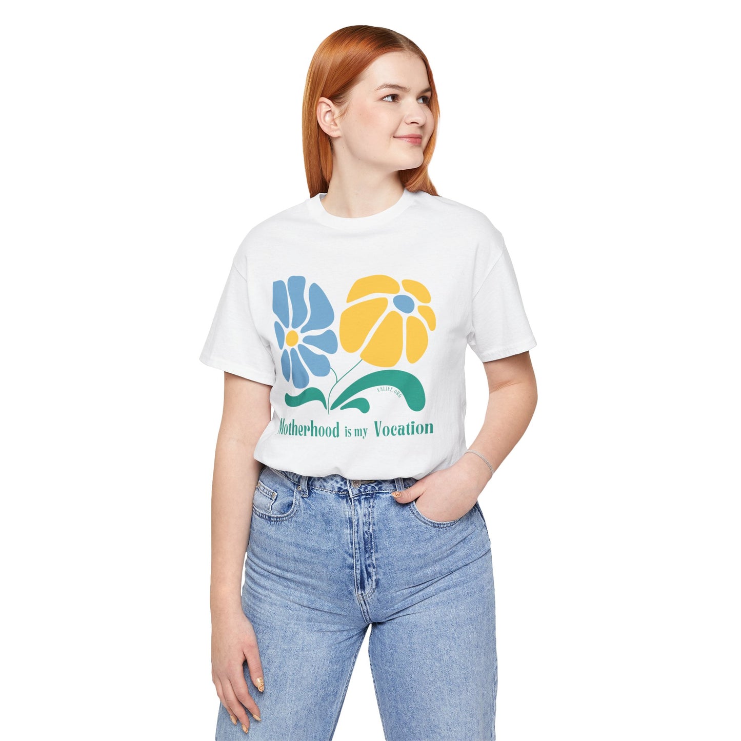 "Motherhood is my Vocation" (two flowers) Unisex Jersey Short Sleeve Tee
