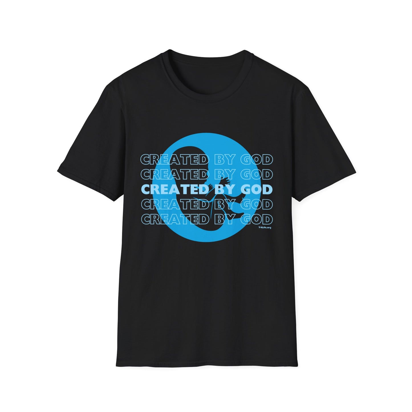 Created by God Blue Unisex Softstyle T-Shirt