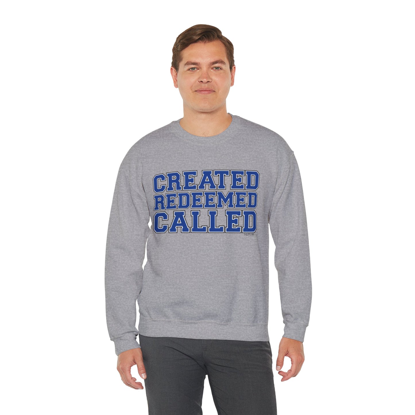 Varsity Created, Redeemed, Called (Blue) Crewneck Sweatshirt