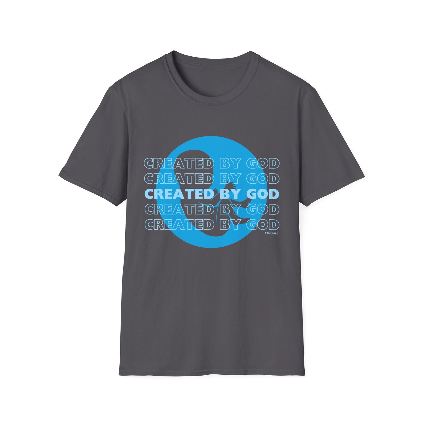 Created by God Blue Unisex Softstyle T-Shirt