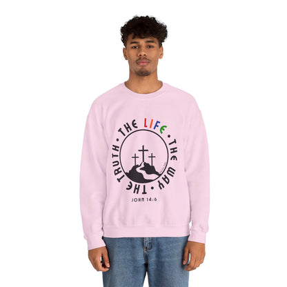 John 14:6 Multicolor Crewneck Sweatshirt