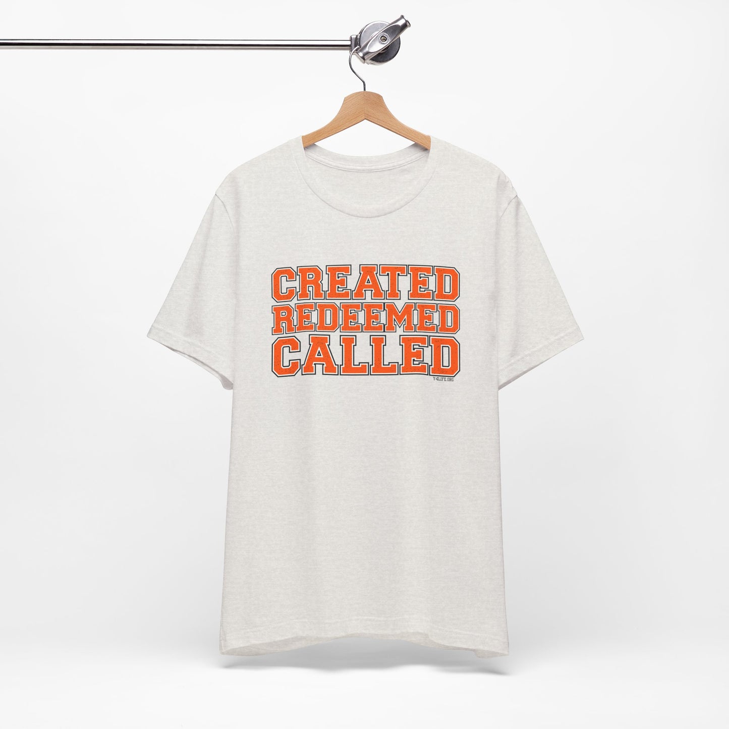 Varsity Created, Redeemed, Called (Orange) Short Sleeve T-Shirt