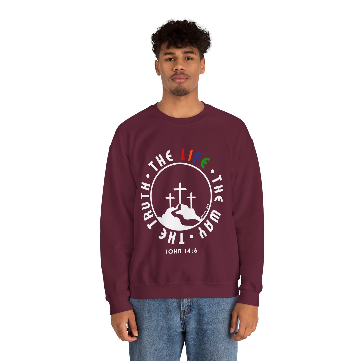 John 14:6 Multicolor Crewneck Sweatshirt