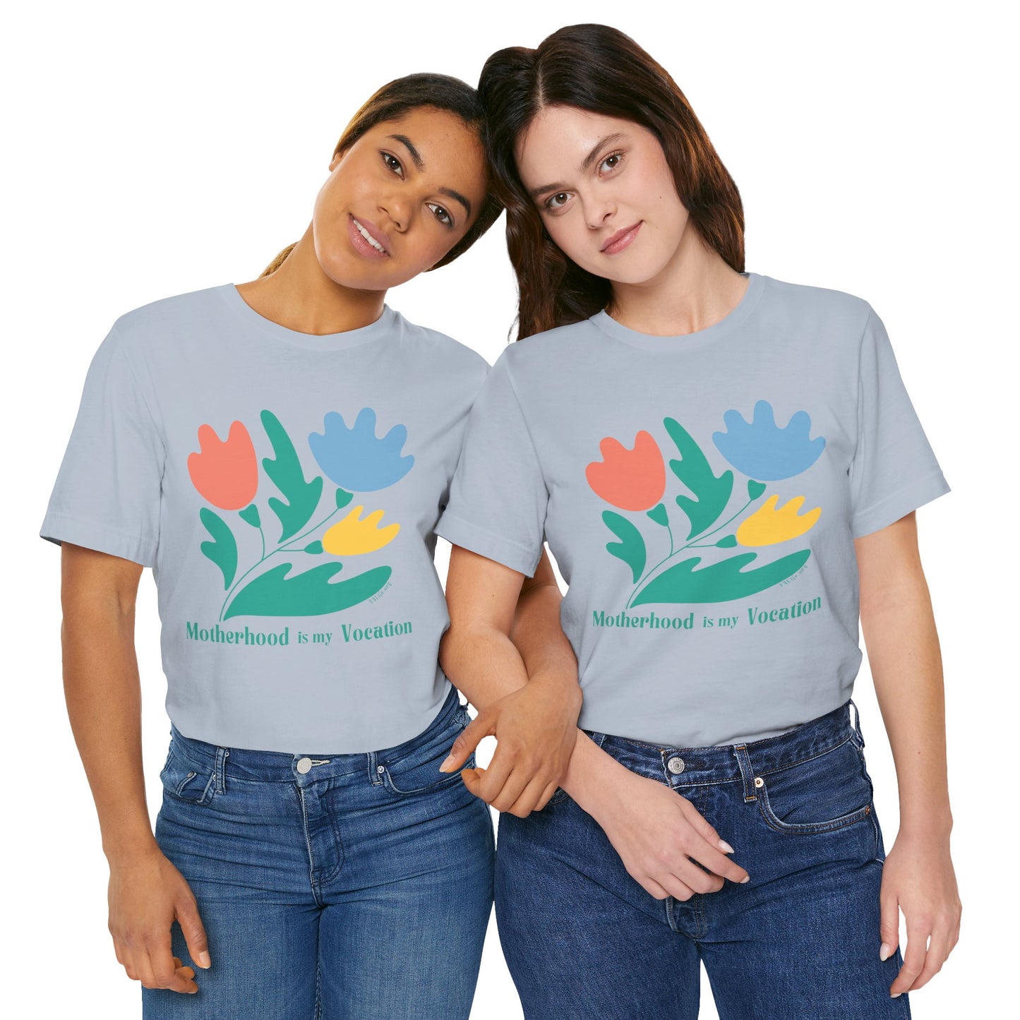 "Motherhood is my Vocation" (three flowers) Unisex Jersey Short Sleeve Tee