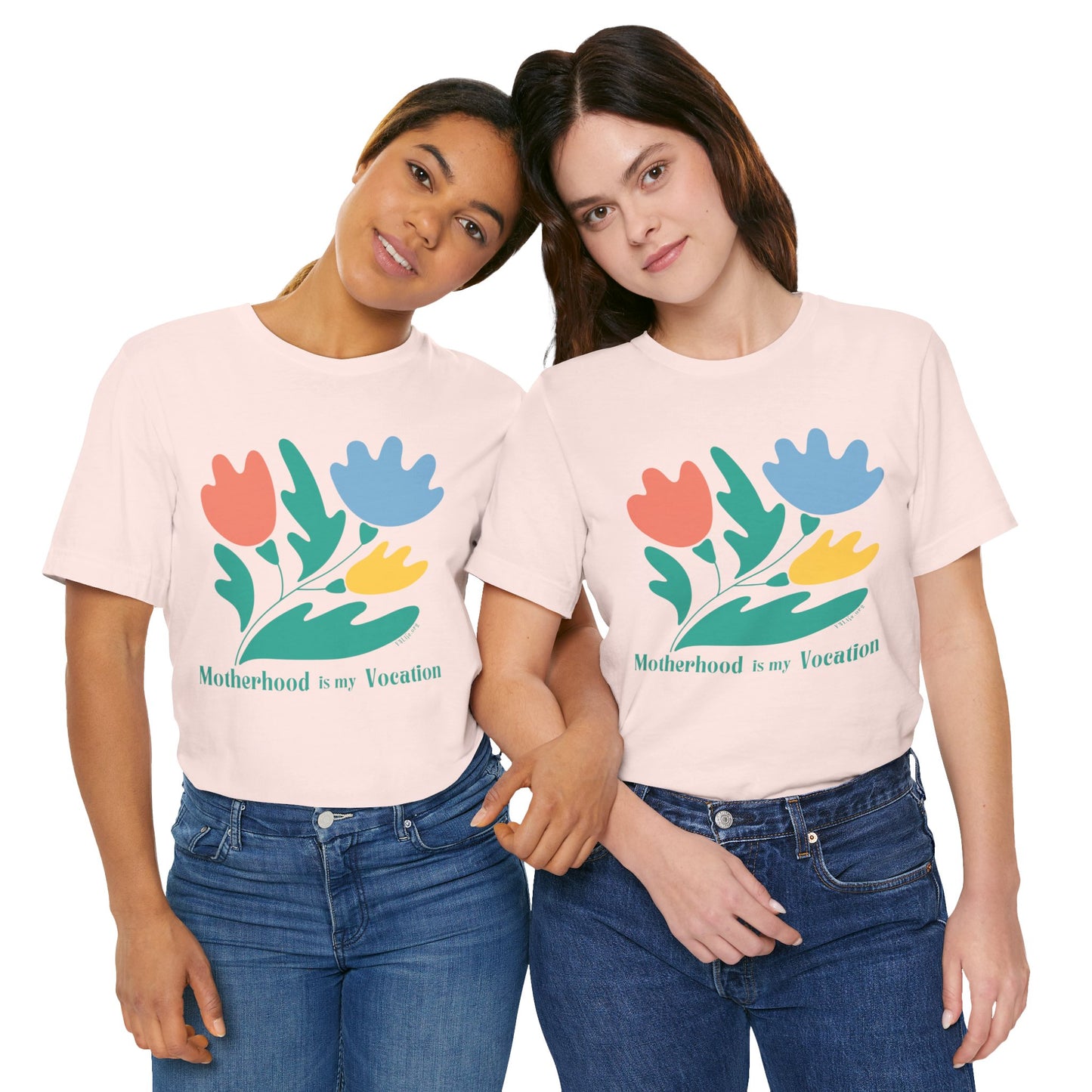"Motherhood is my Vocation" (three flowers) Unisex Jersey Short Sleeve Tee