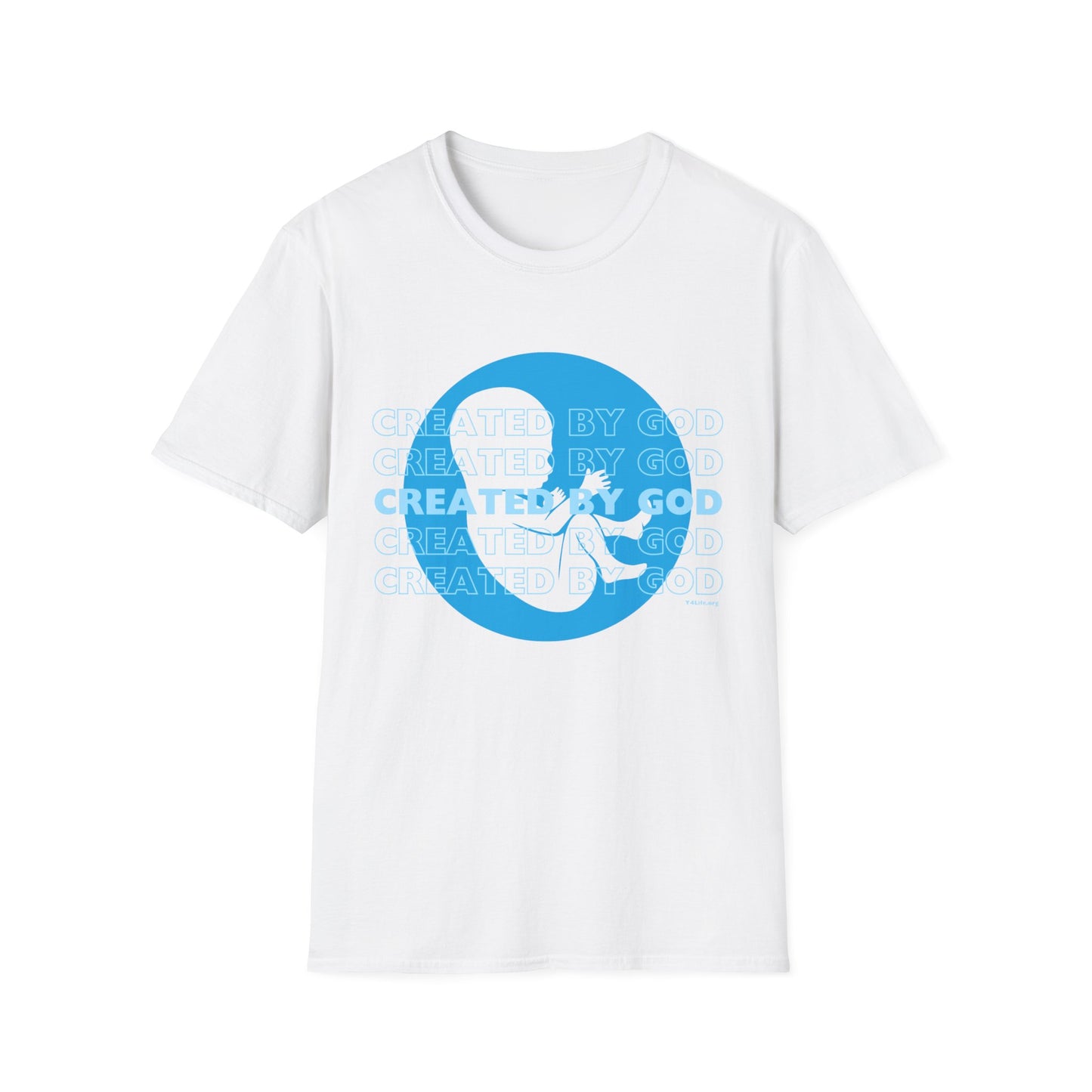 Created by God Blue Unisex Softstyle T-Shirt