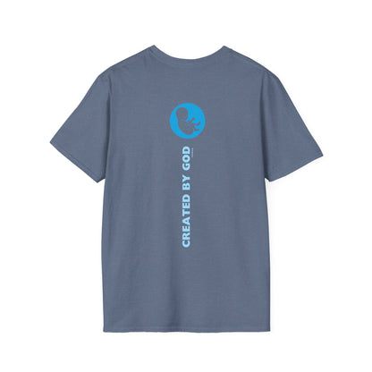 Created by God Blue Unisex Softstyle T-Shirt