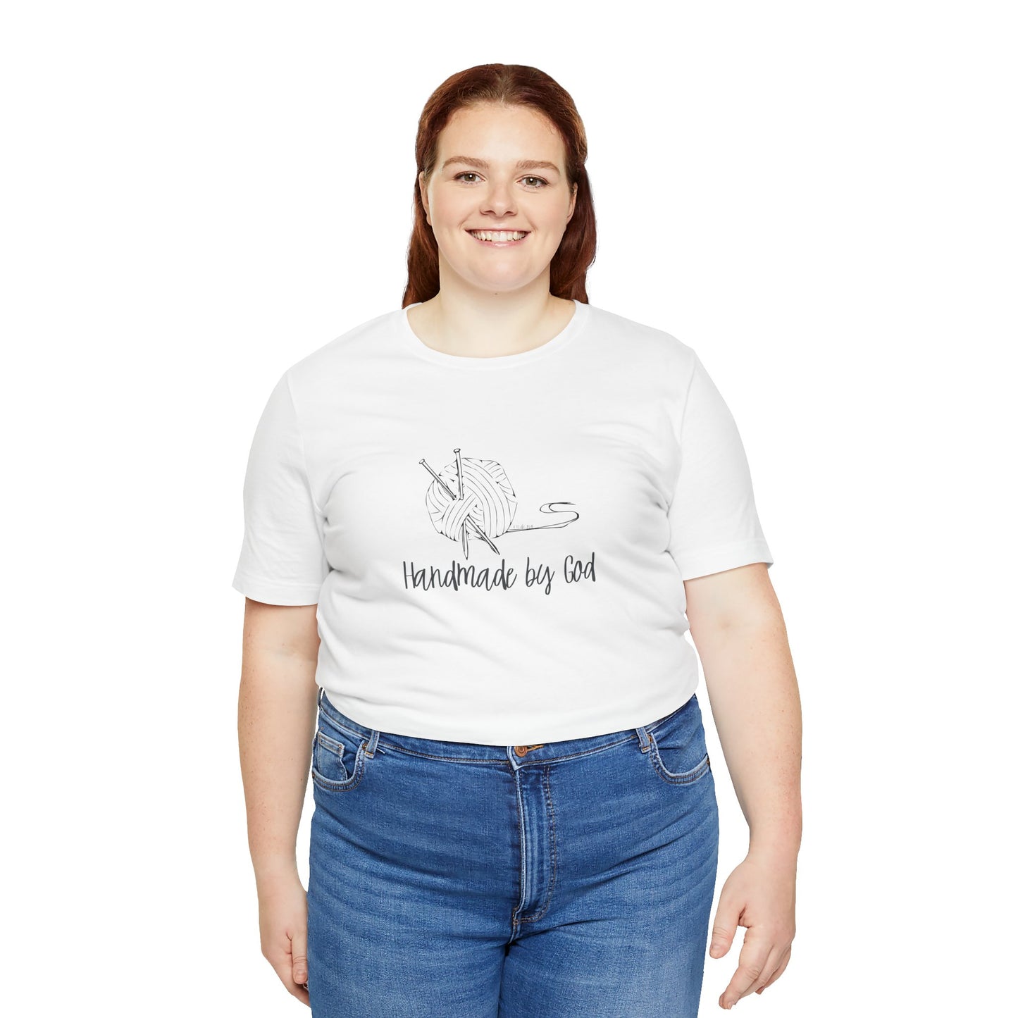 "Handmade by God" (yarn design) Unisex Jersey Short Sleeve Tee