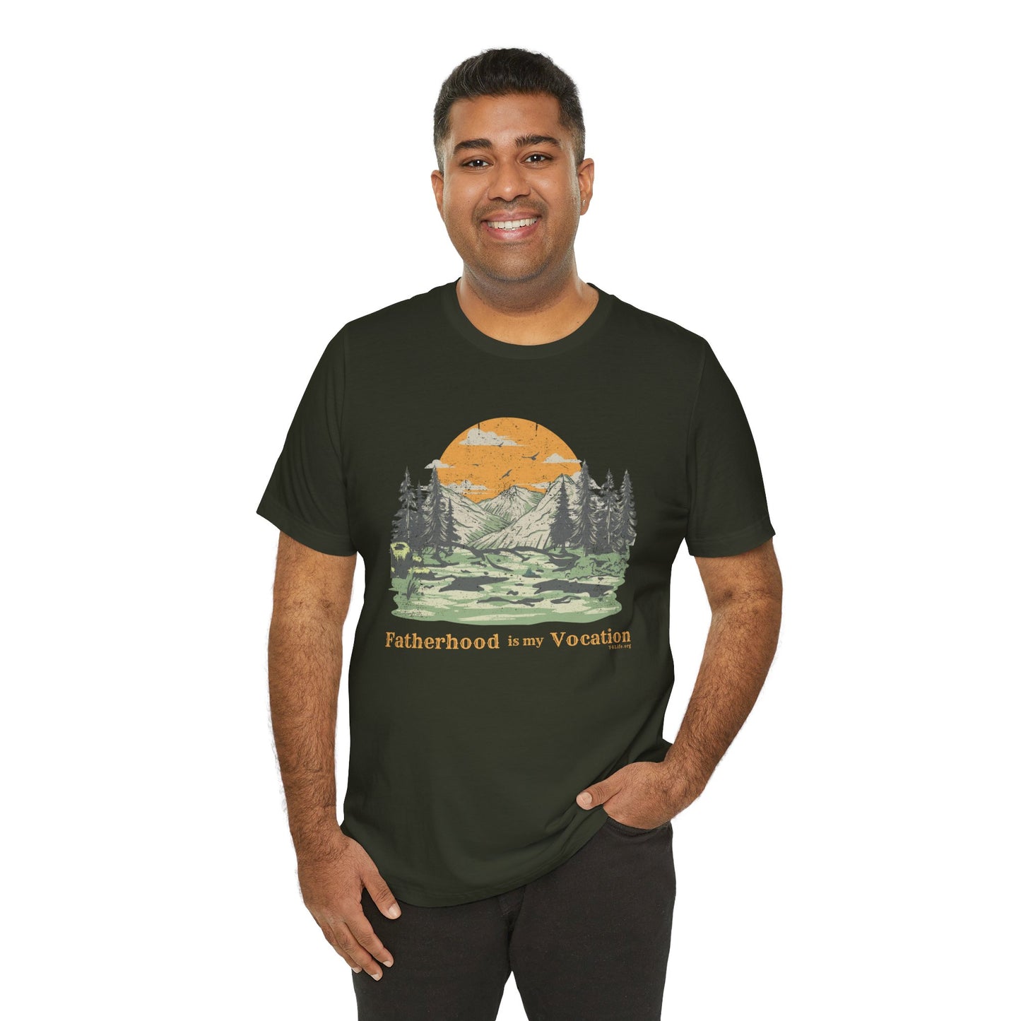 "Fatherhood is my Vocation" (mountains) Unisex Jersey Short Sleeve Tee