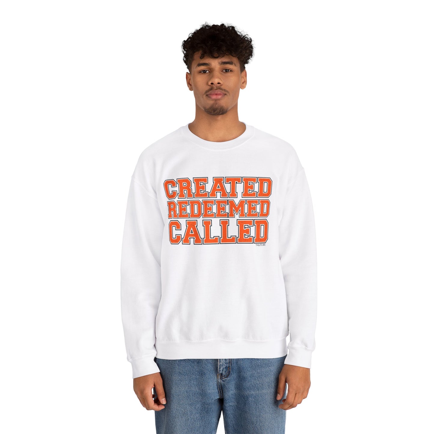 Varsity Created, Redeemed, Called (Orange) Crewneck Sweatshirt