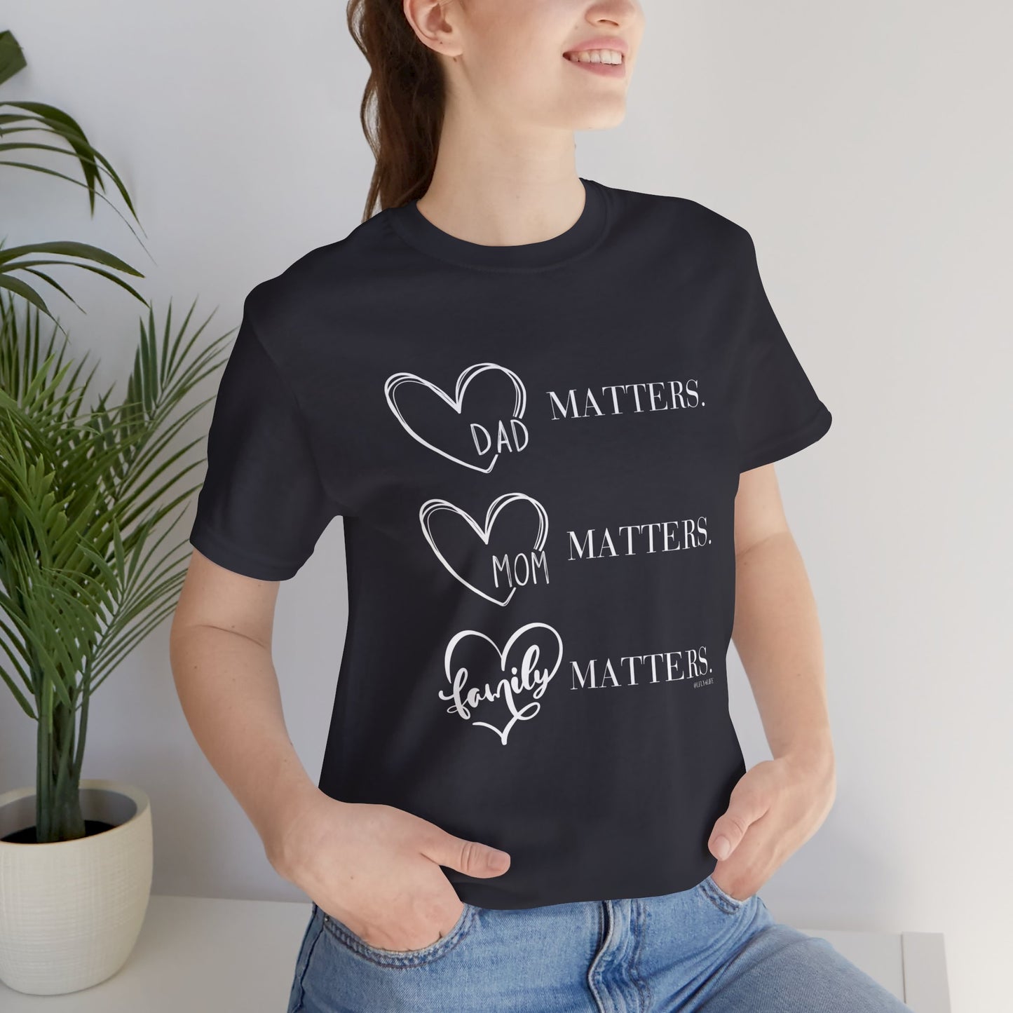 "Family Matters" (white print) Unisex Jersey Short Sleeve Tee