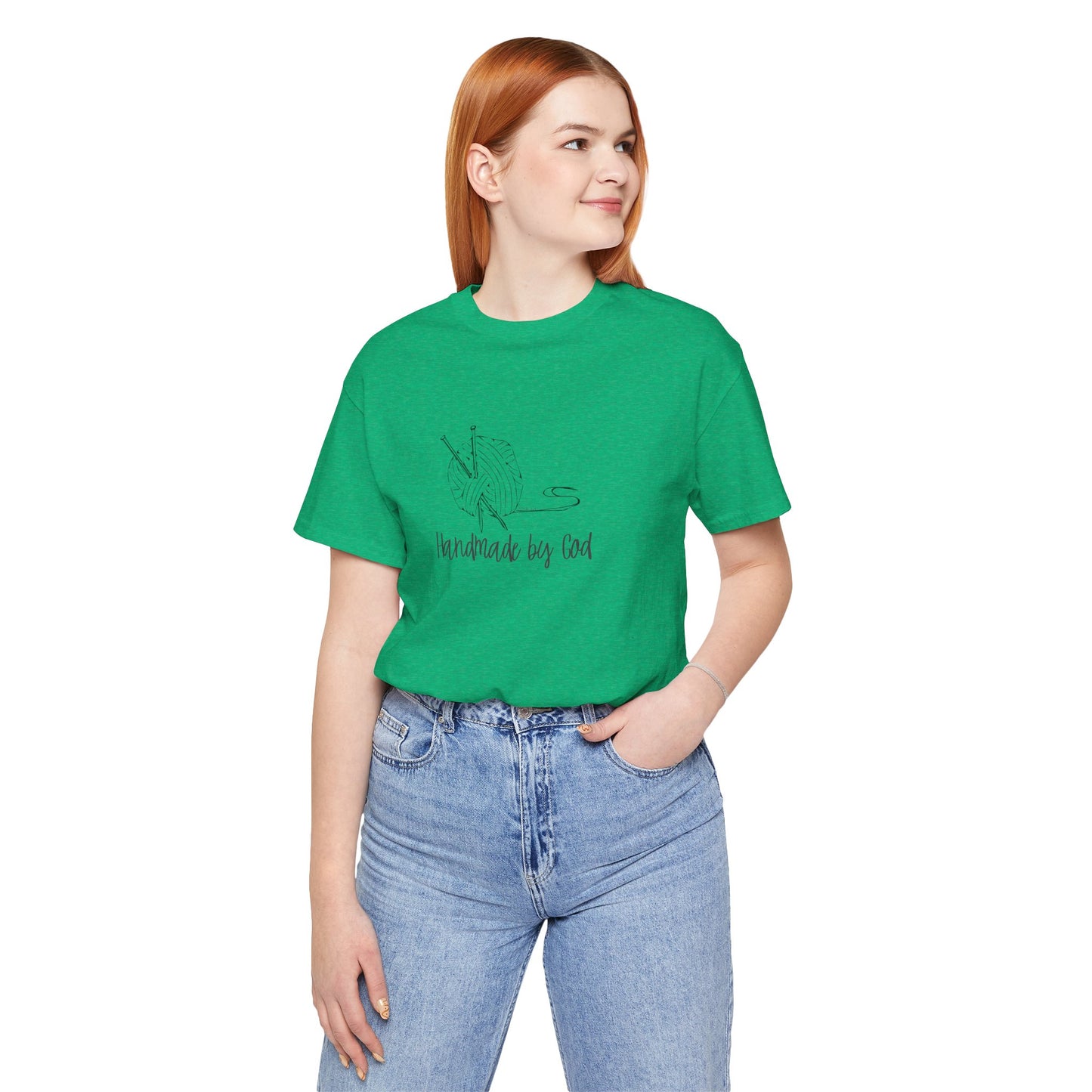 "Handmade by God" (yarn design) Unisex Jersey Short Sleeve Tee