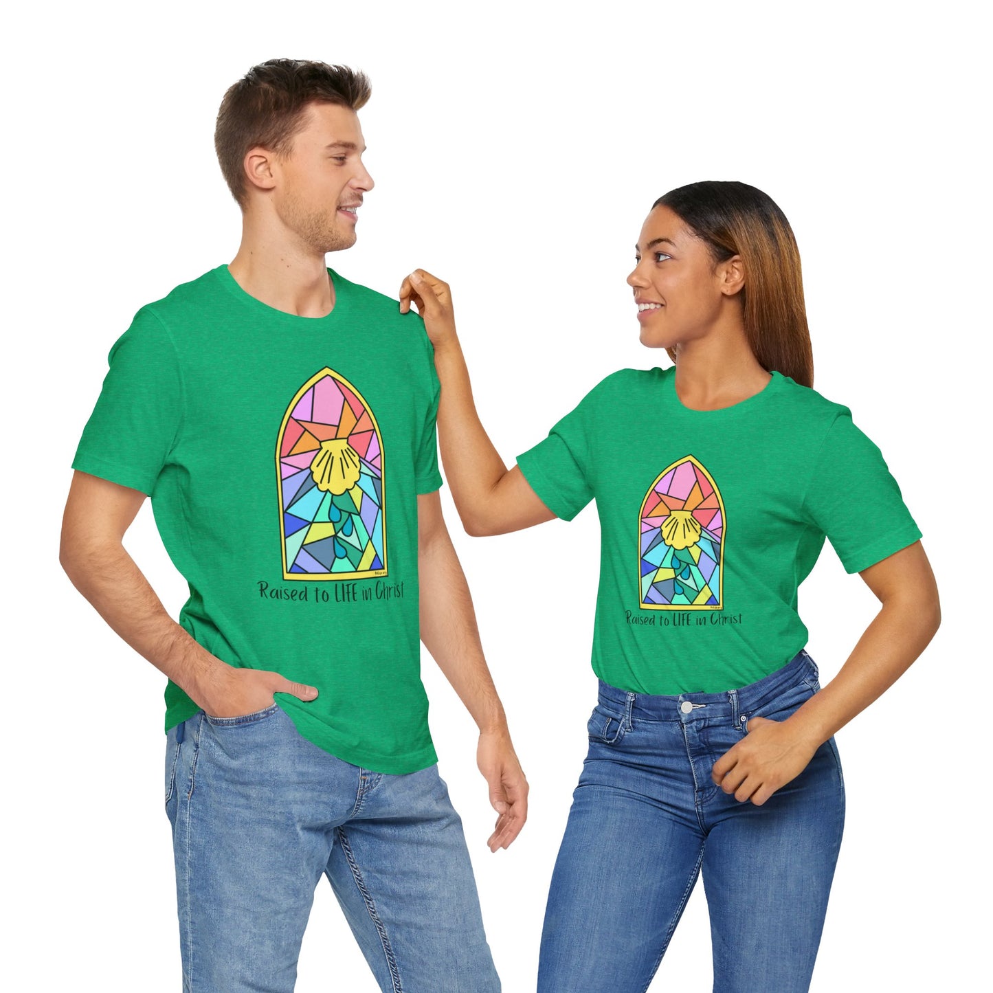 "Raised to Life in Christ" Unisex Jersey Short Sleeve Tee