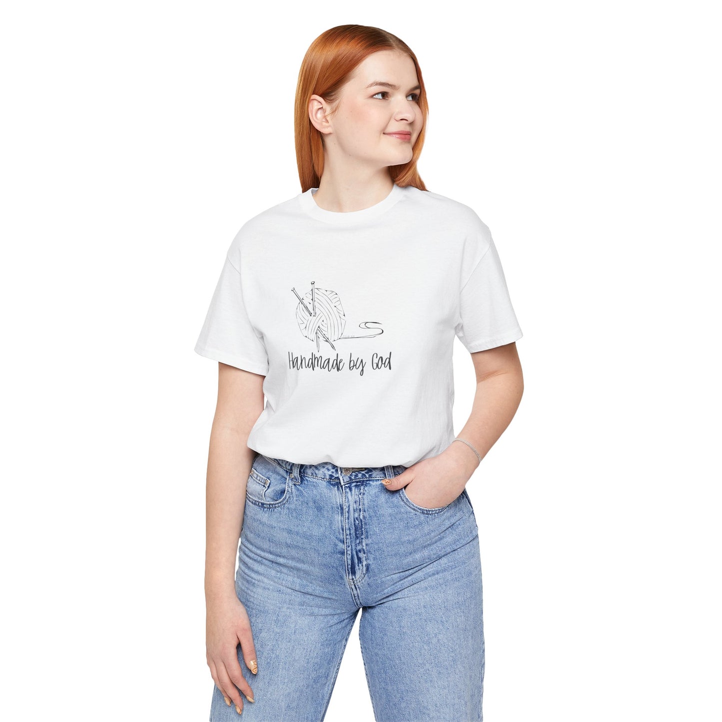 "Handmade by God" (yarn design) Unisex Jersey Short Sleeve Tee