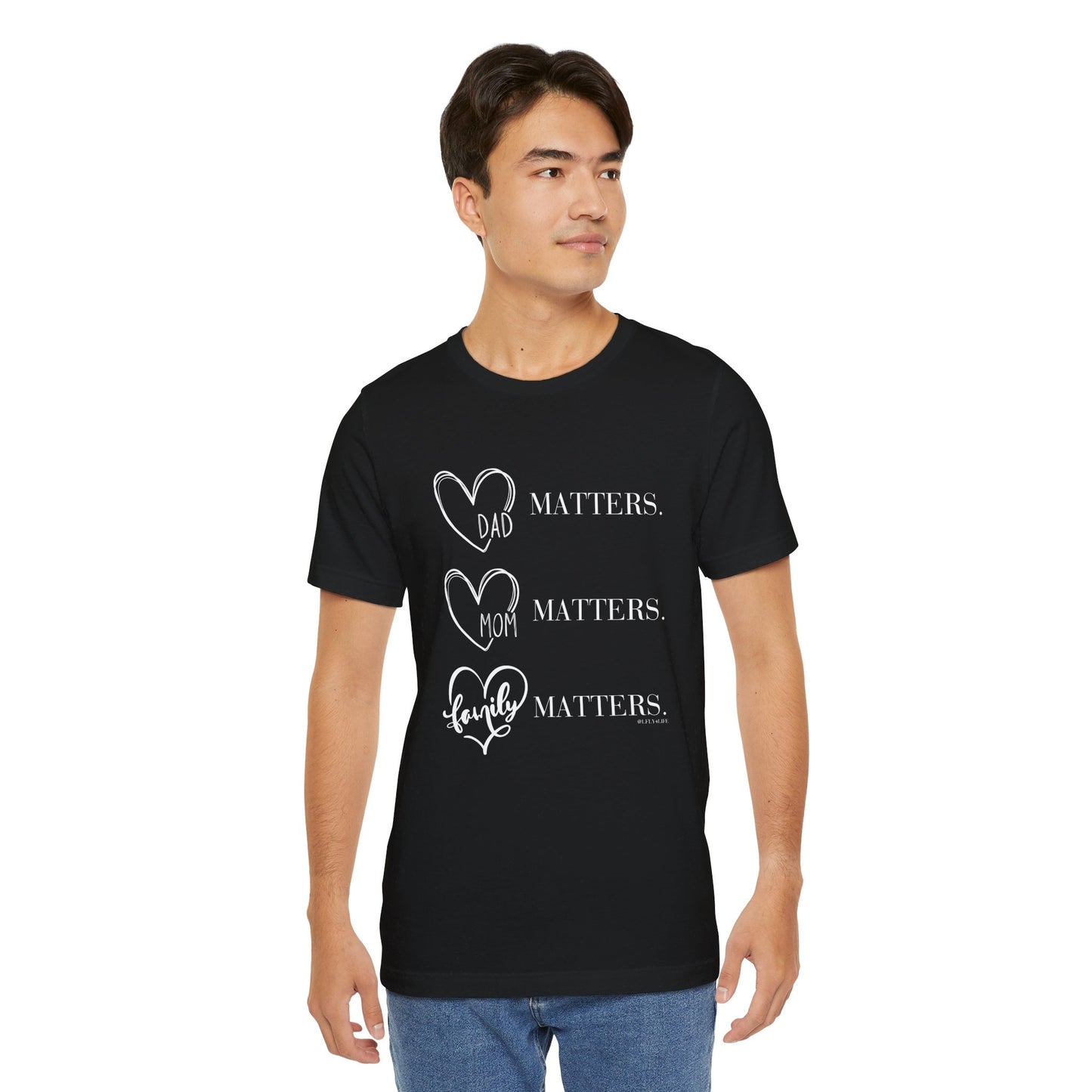 "Family Matters" (white print) Unisex Jersey Short Sleeve Tee