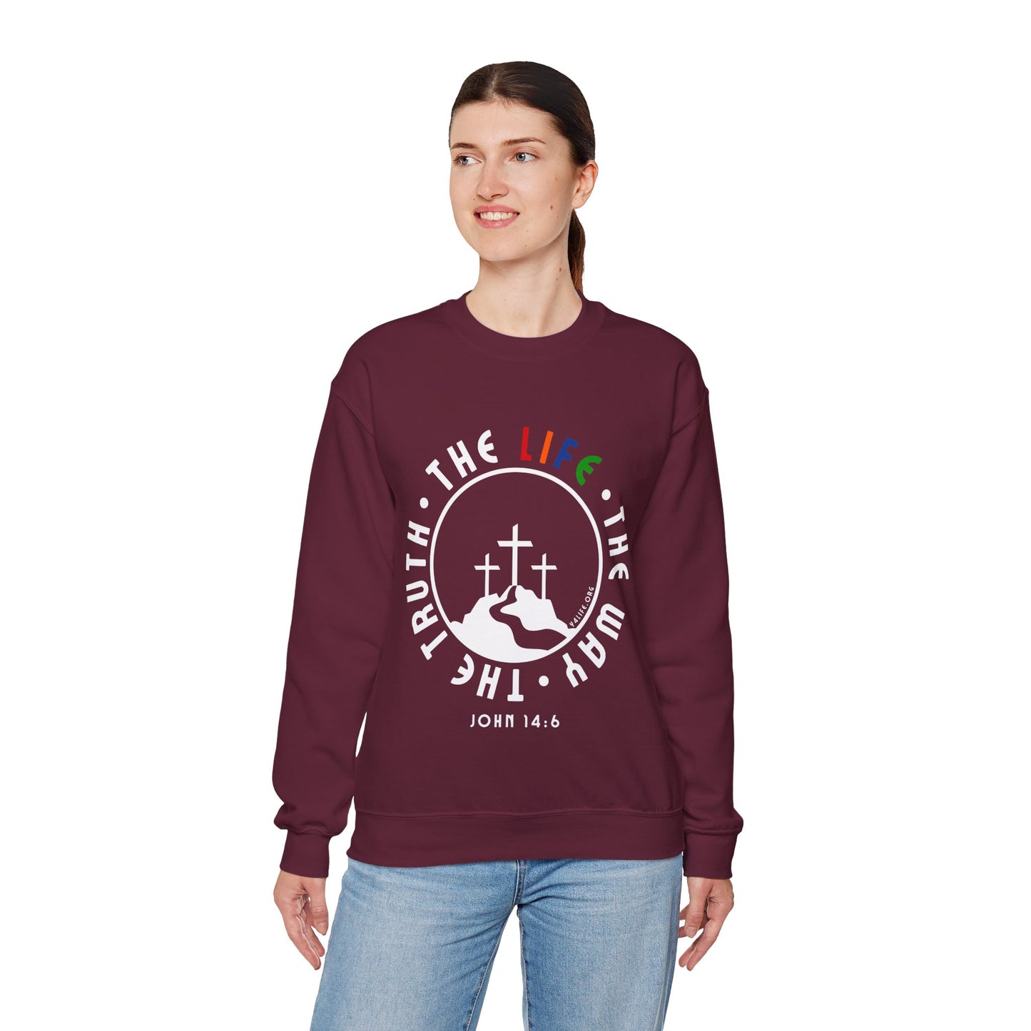 John 14:6 Multicolor Crewneck Sweatshirt