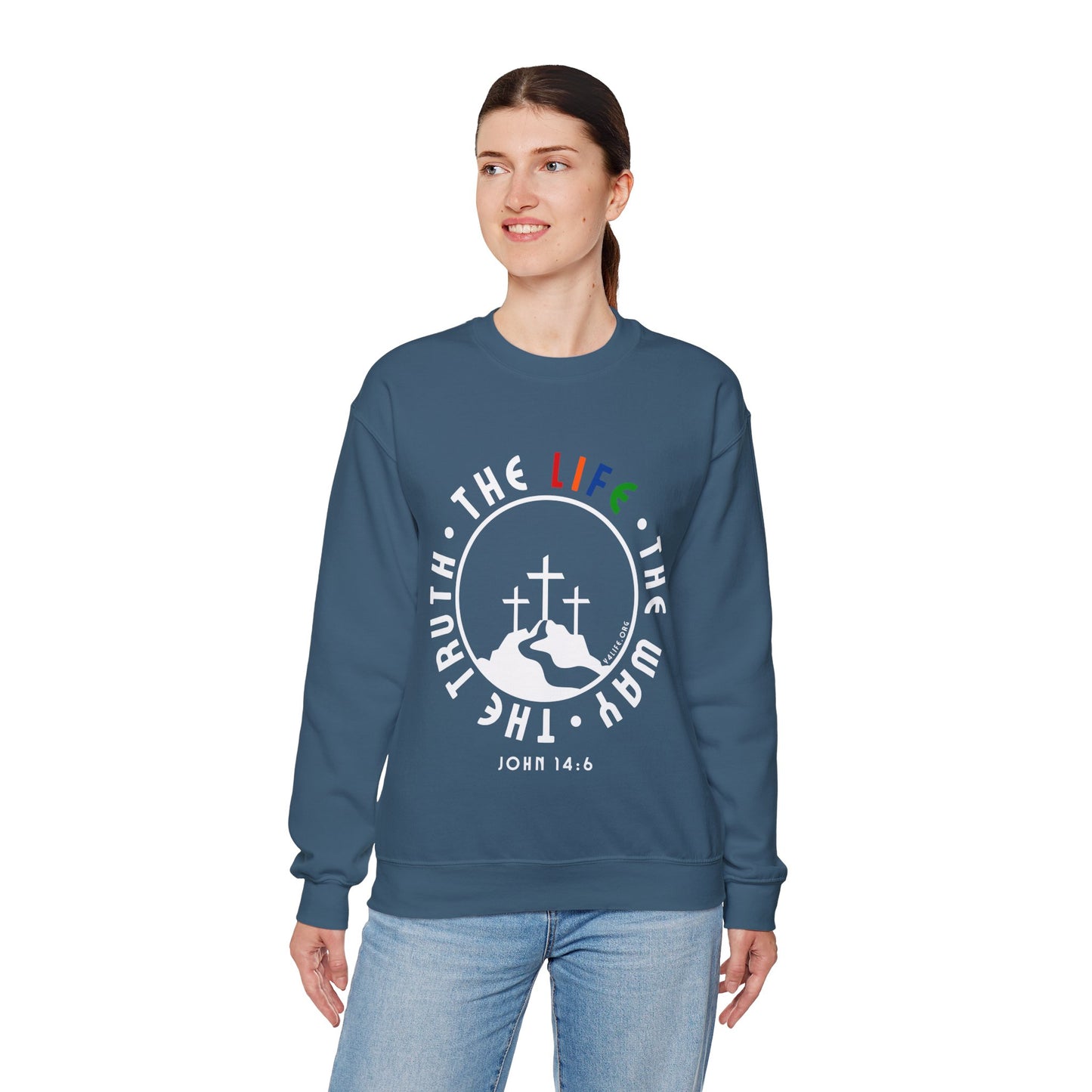John 14:6 Multicolor Crewneck Sweatshirt