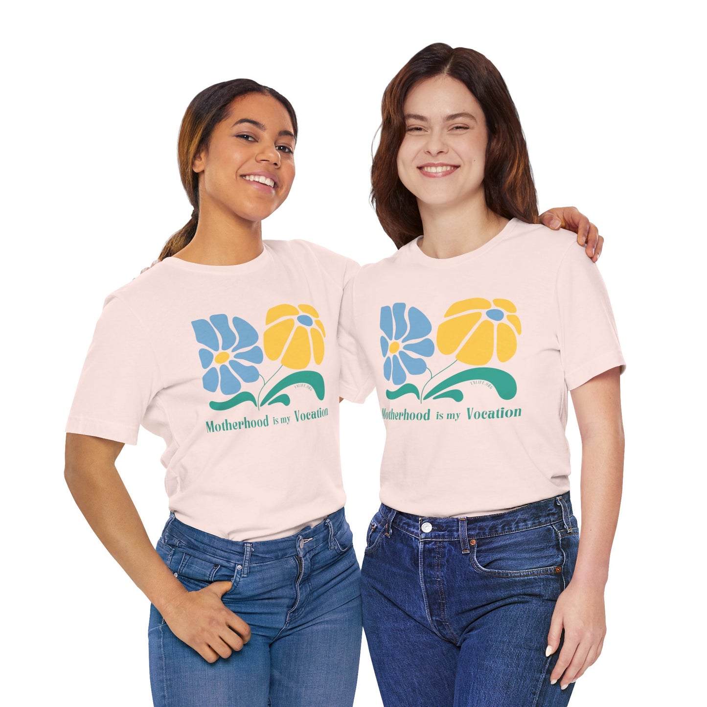 "Motherhood is my Vocation" (two flowers) Unisex Jersey Short Sleeve Tee