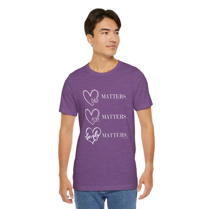 "Family Matters" (white print) Unisex Jersey Short Sleeve Tee