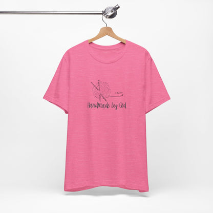 "Handmade by God" (yarn design) Unisex Jersey Short Sleeve Tee
