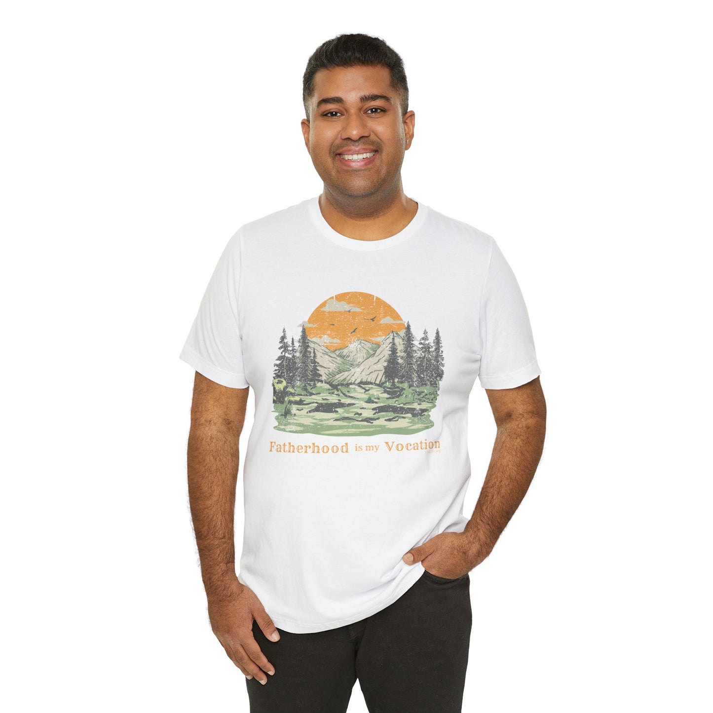 "Fatherhood is my Vocation" (mountains) Unisex Jersey Short Sleeve Tee