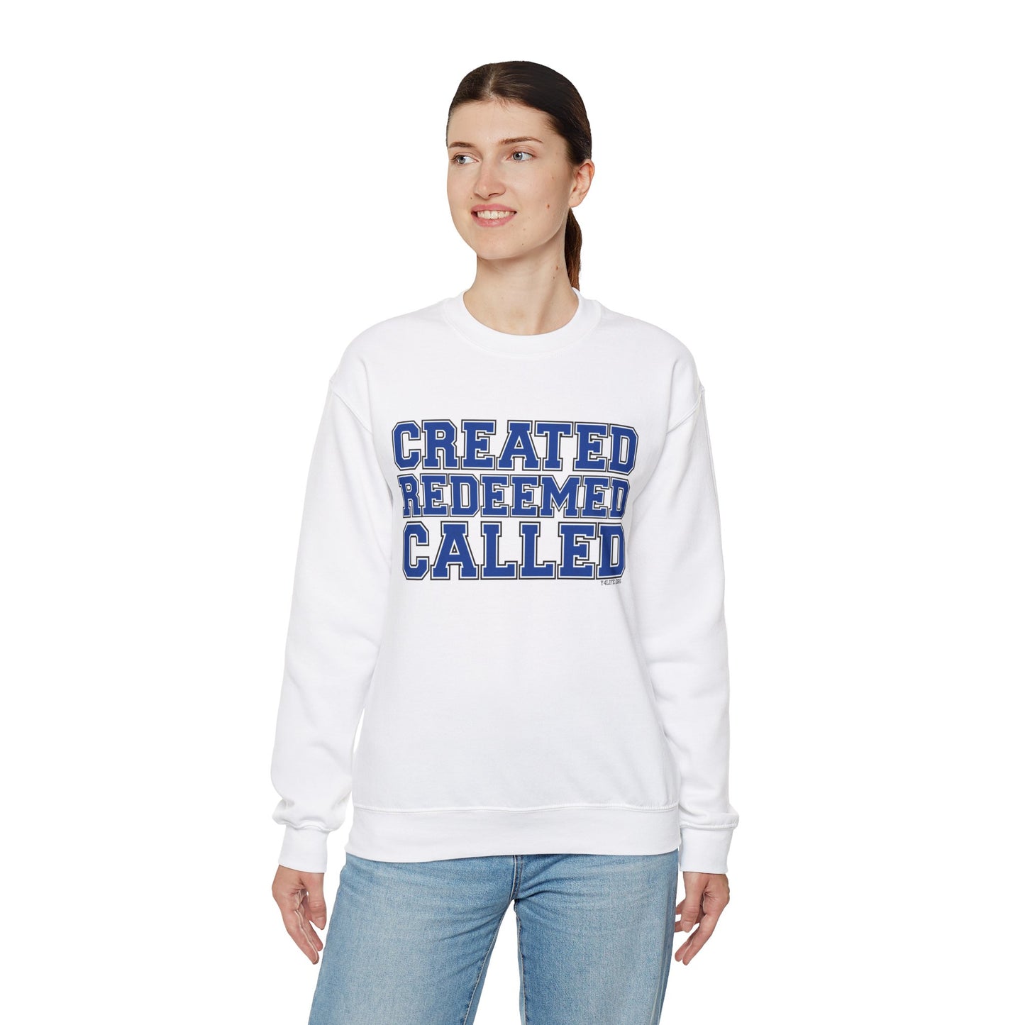 Varsity Created, Redeemed, Called (Blue) Crewneck Sweatshirt