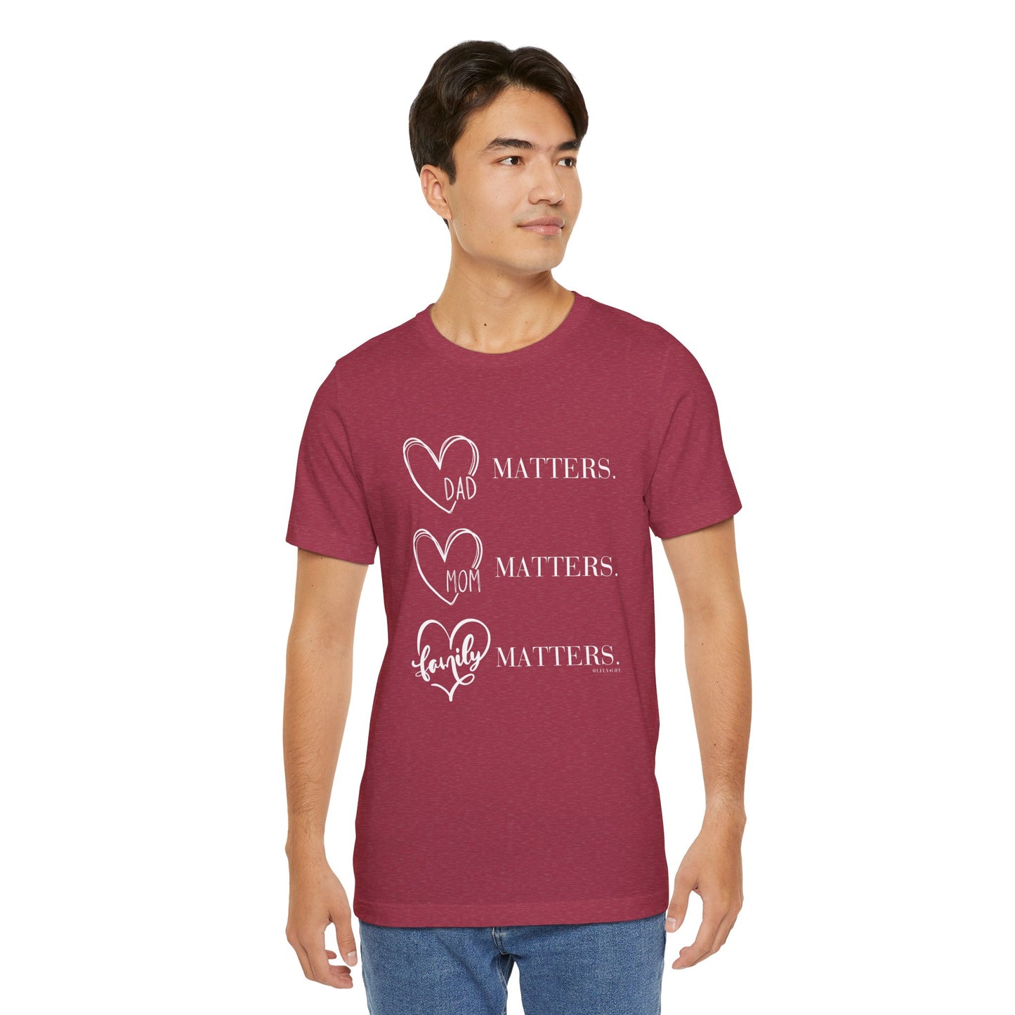 "Family Matters" (white print) Unisex Jersey Short Sleeve Tee