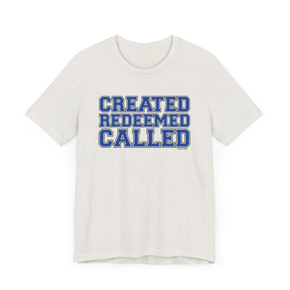 Varsity Created, Redeemed, Called (Blue) Short Sleeve T-Shirt