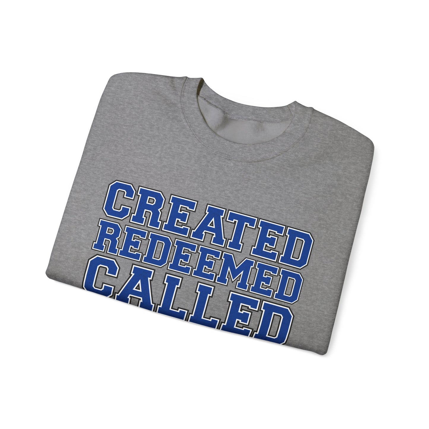 Varsity Created, Redeemed, Called (Blue) Crewneck Sweatshirt