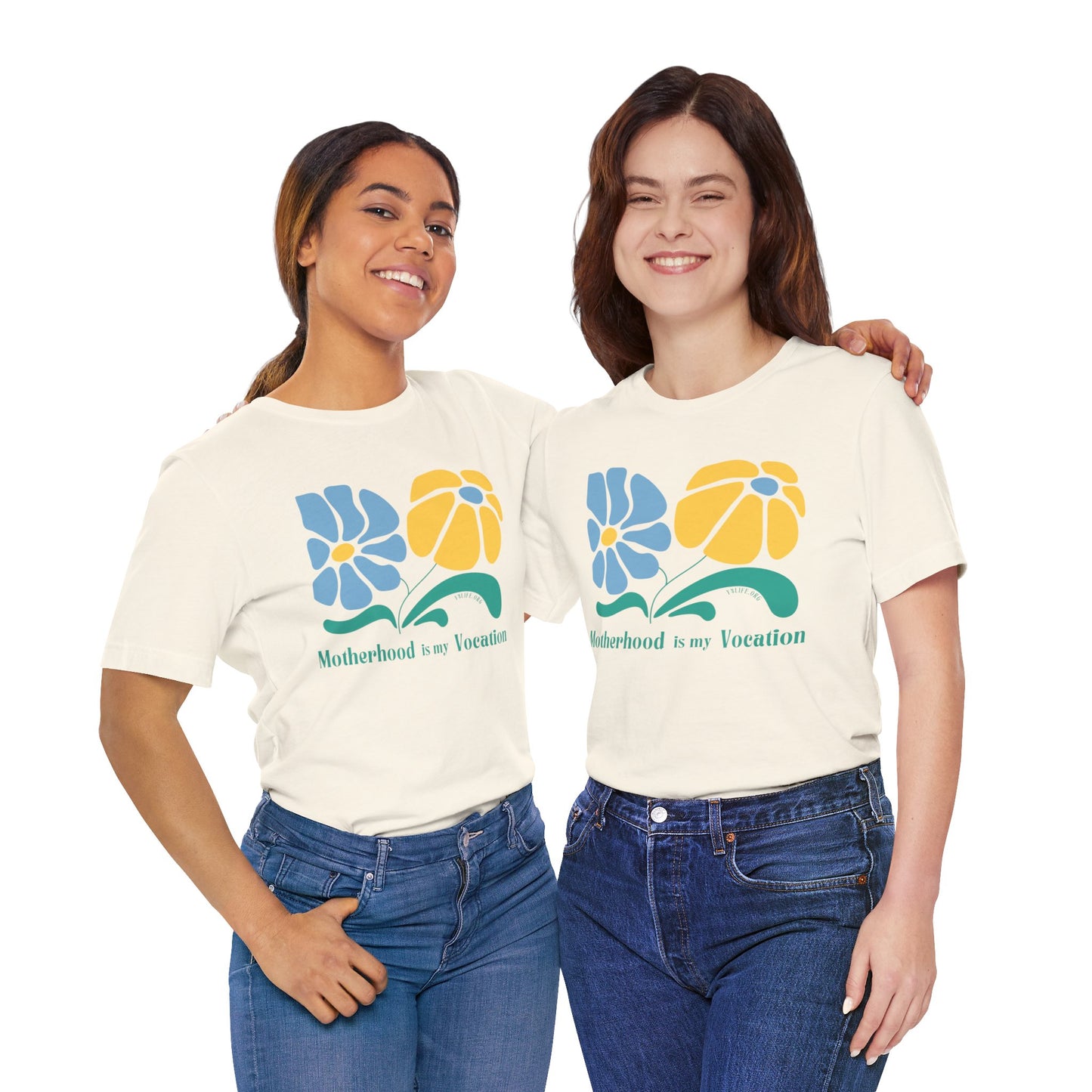 "Motherhood is my Vocation" (two flowers) Unisex Jersey Short Sleeve Tee
