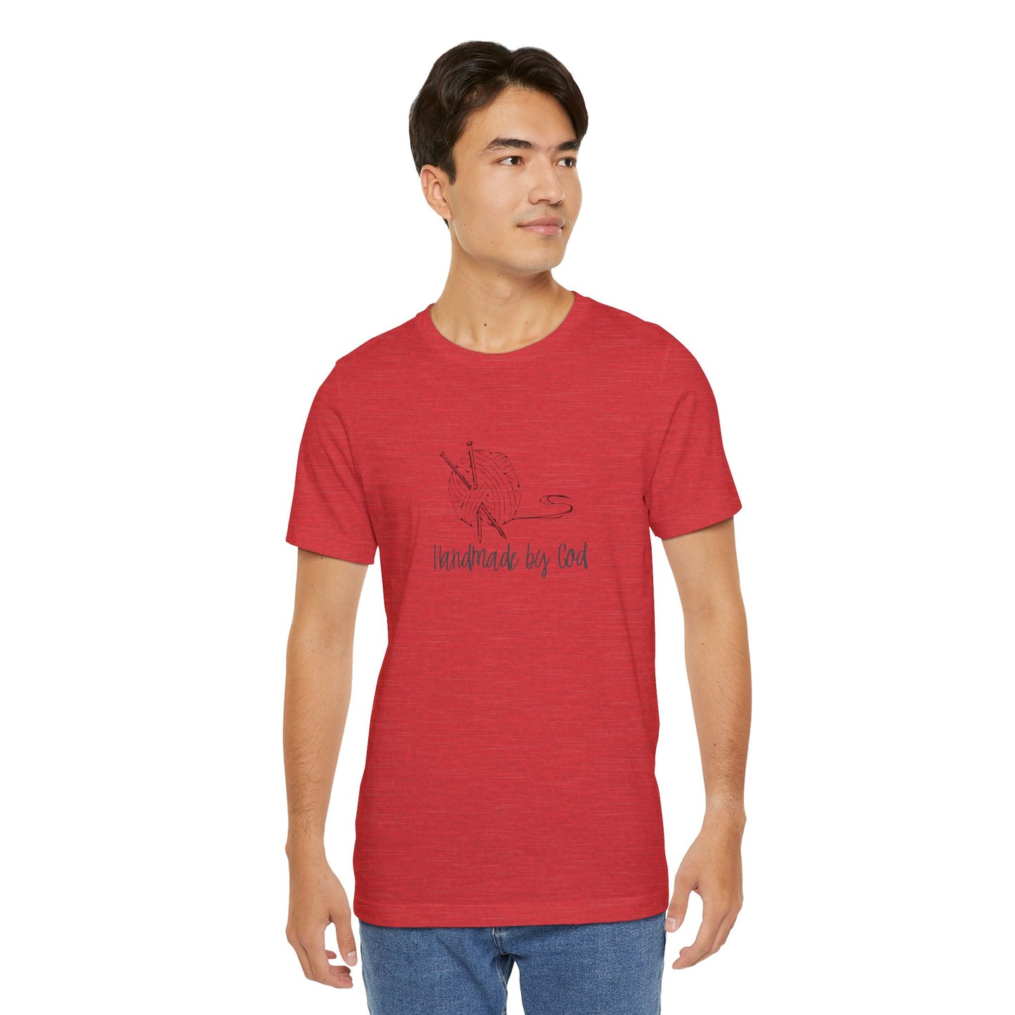 "Handmade by God" (yarn design) Unisex Jersey Short Sleeve Tee
