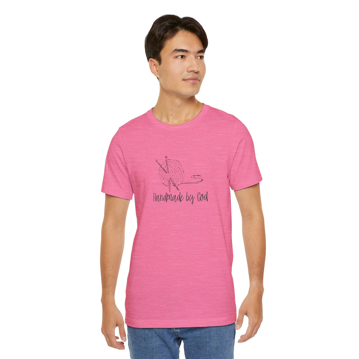 "Handmade by God" (yarn design) Unisex Jersey Short Sleeve Tee